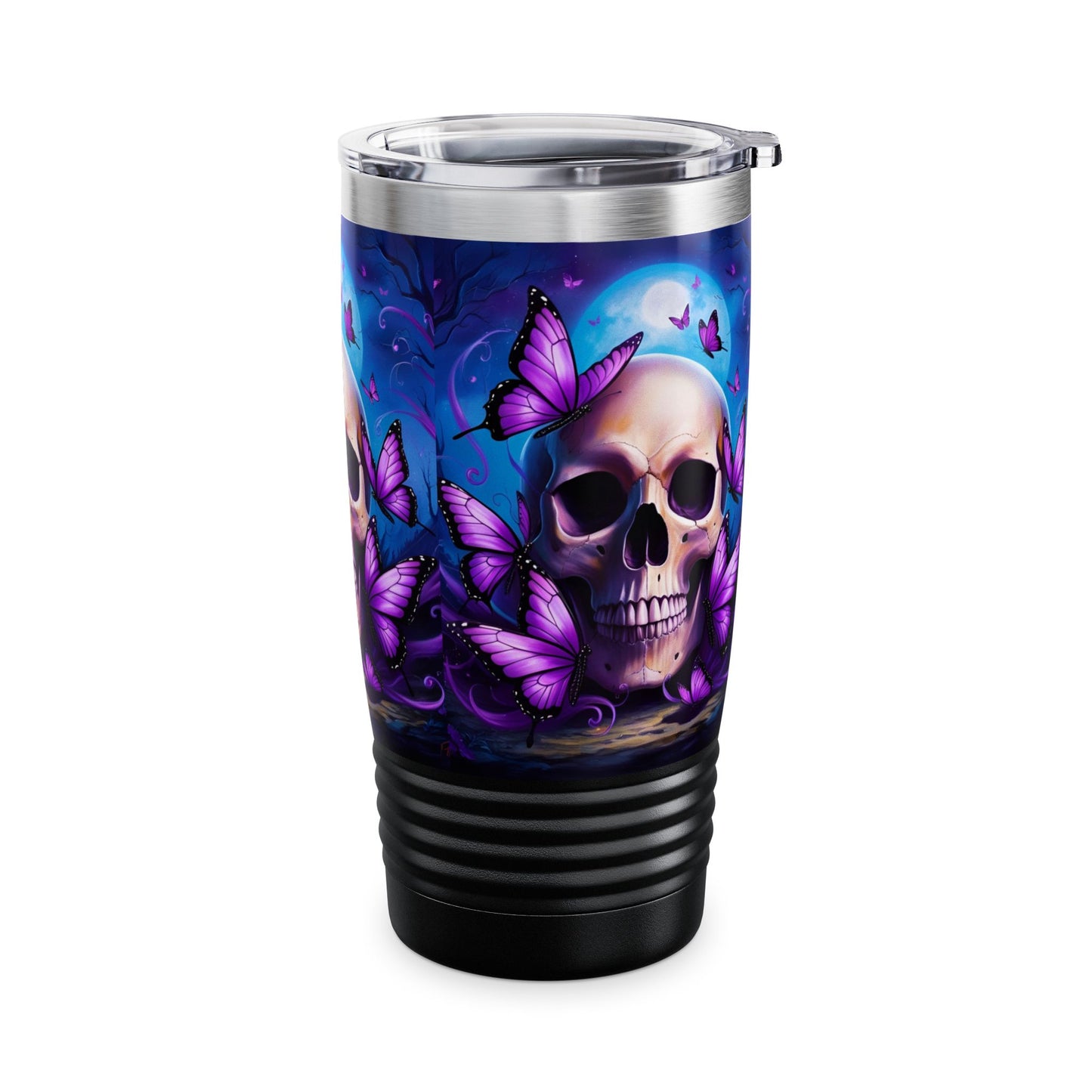 Skull & Butterfly Tumbler, 20oz | Unique Travel Mug for Halloween, Gift for Goth Lovers, Reusable Insulated Coffee Cup