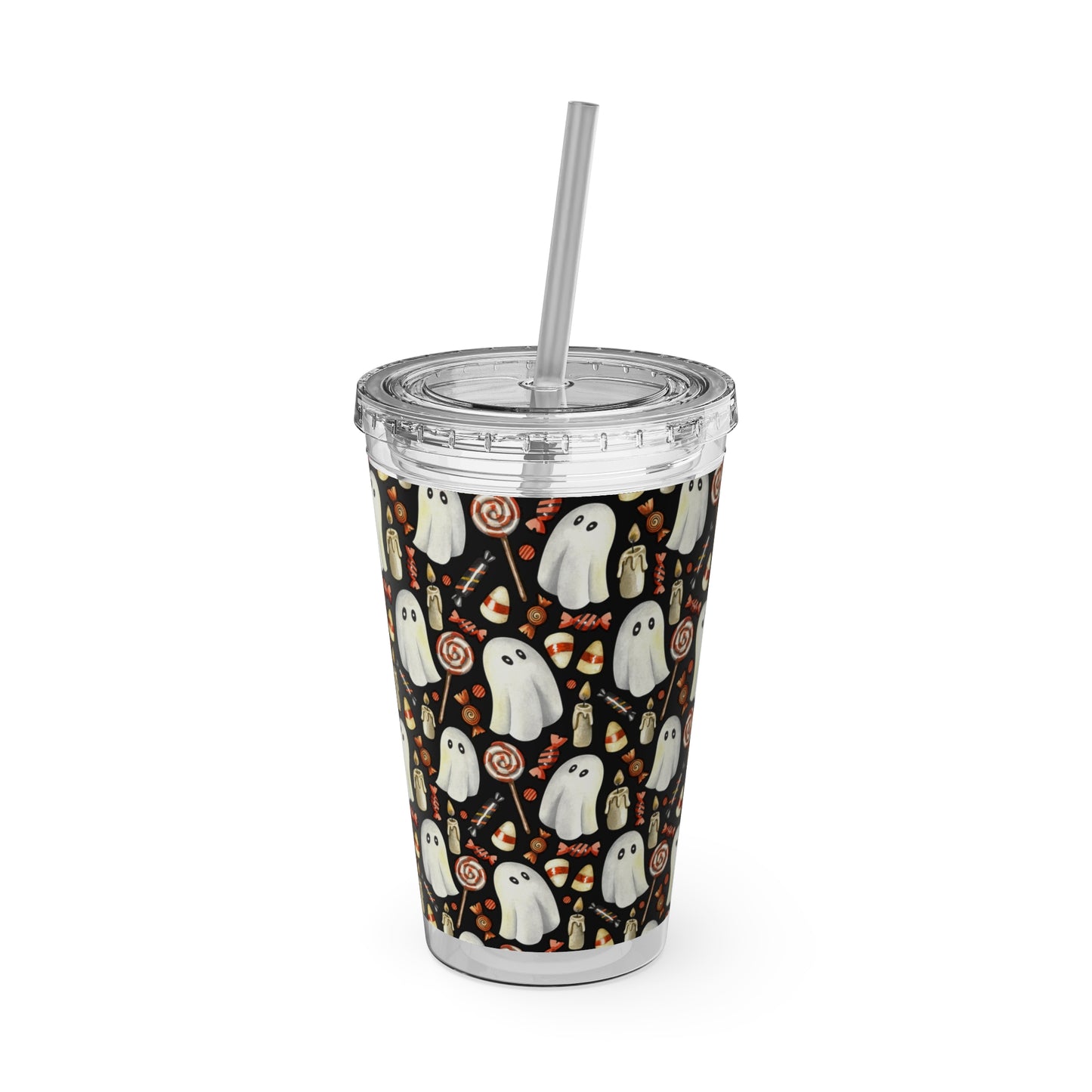 Sunsplash Ghost Tumbler with Straw, 16oz, Perfect for Halloween, Travel