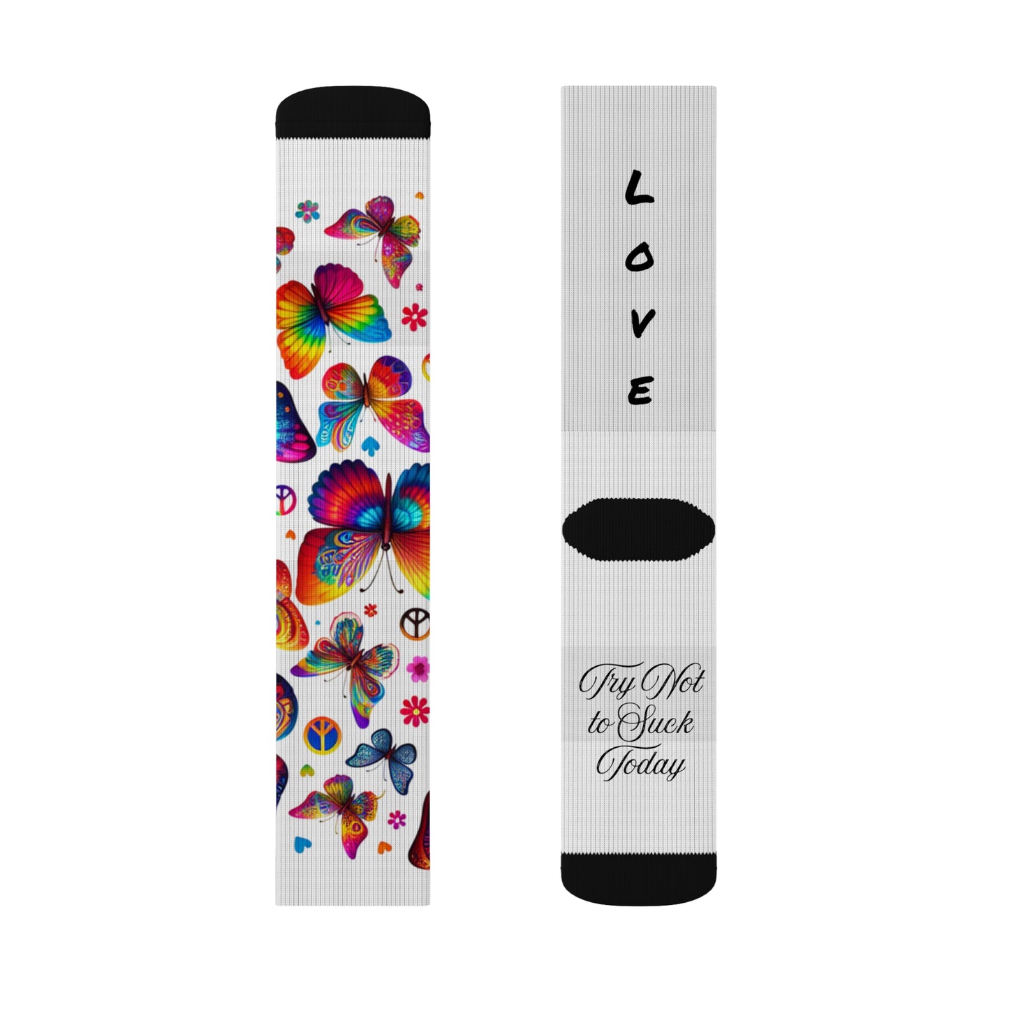 Colorful(Medium)Butterfly Sublimation Socks, Fun Gift for Her, Cozy Fashion for All, Perfect for Everyday Wear, Love & Peace Theme