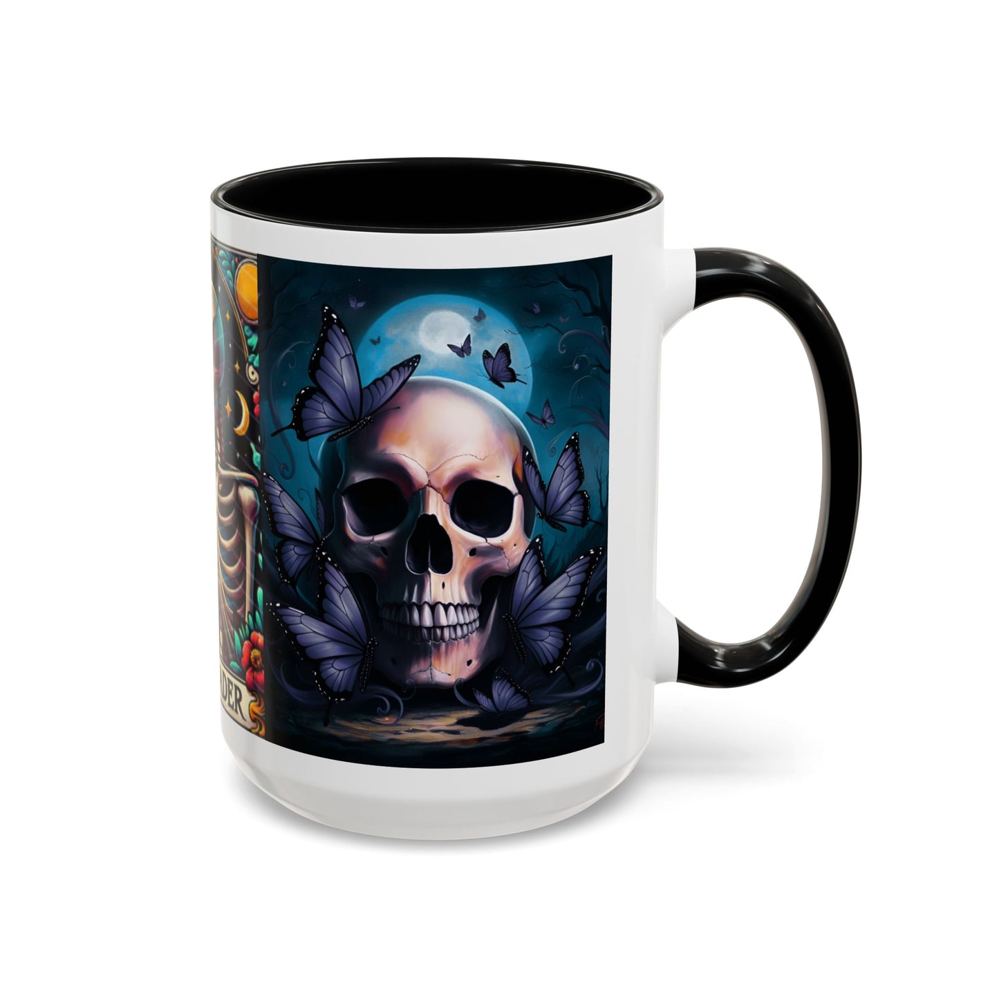 Skull and Butterfly Accent Mug - Great for Readers, Book Lovers, Halloween Decor, Gothic Gifts, Cozy Atmosphere