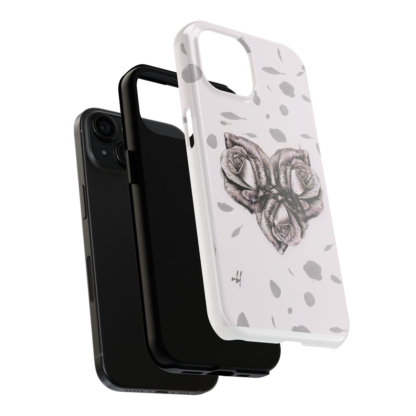 Artistic Floral Tough Phone Cases - Heart Rose Design