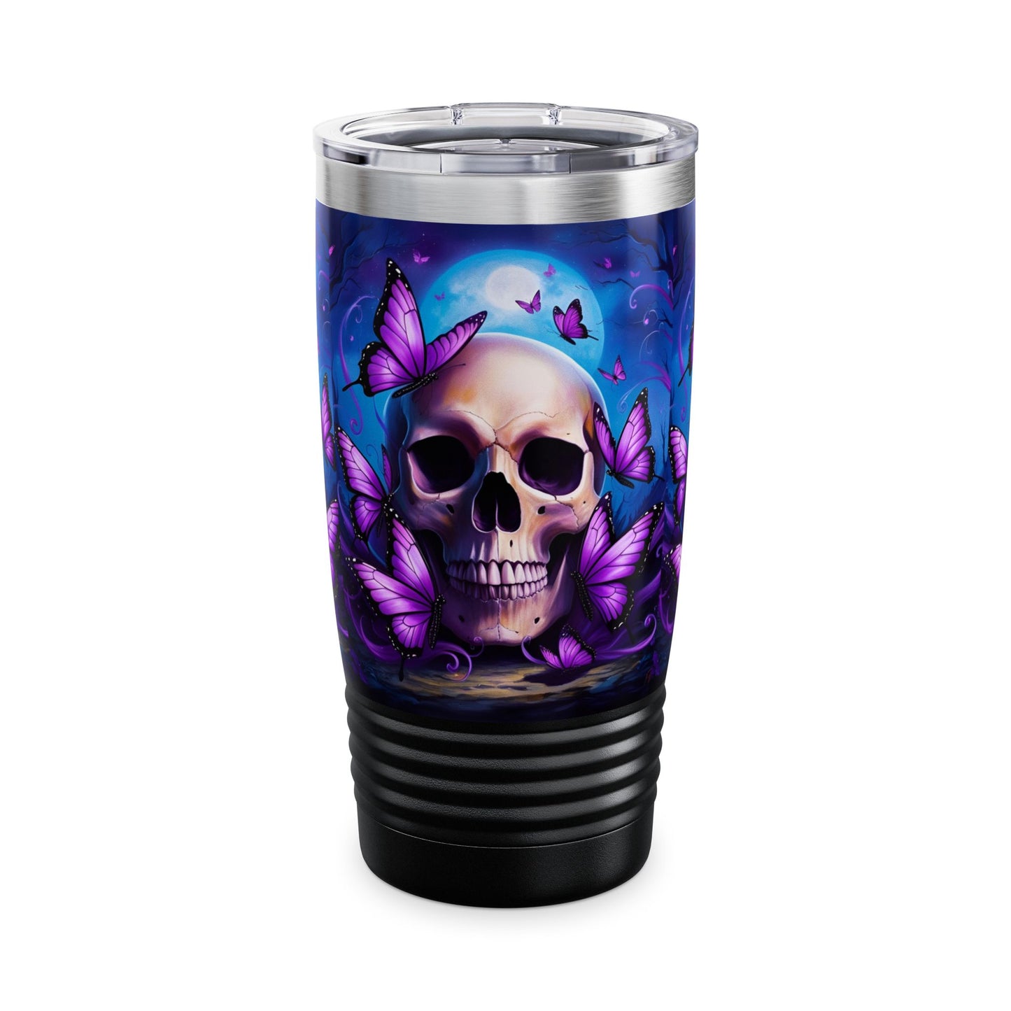 Skull & Butterfly Tumbler, 20oz | Unique Travel Mug for Halloween, Gift for Goth Lovers, Reusable Insulated Coffee Cup