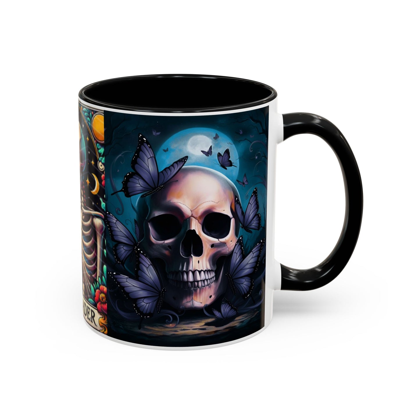 Skull and Butterfly Accent Mug - Great for Readers, Book Lovers, Halloween Decor, Gothic Gifts, Cozy Atmosphere
