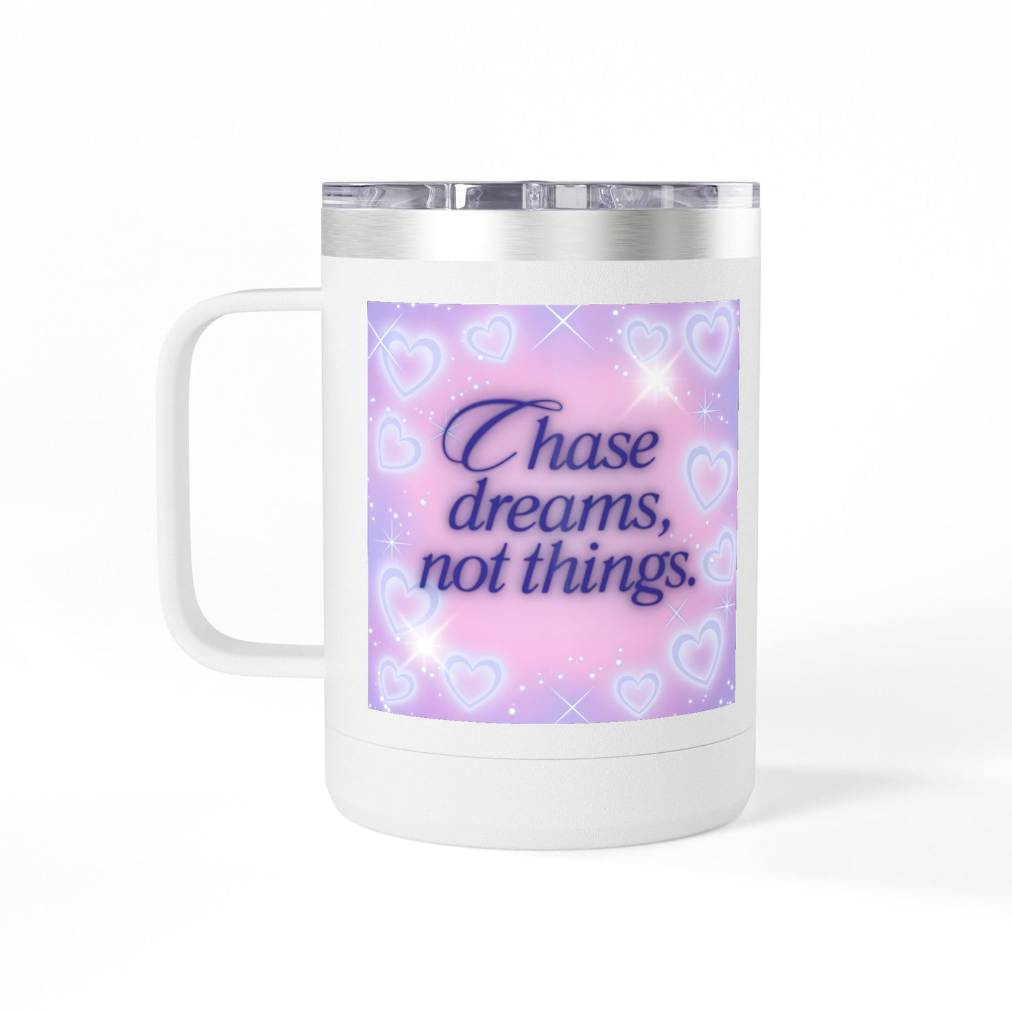Cute Positive Quote 15oz Travel Coffee Tumbler Mug Pastel Heart Design