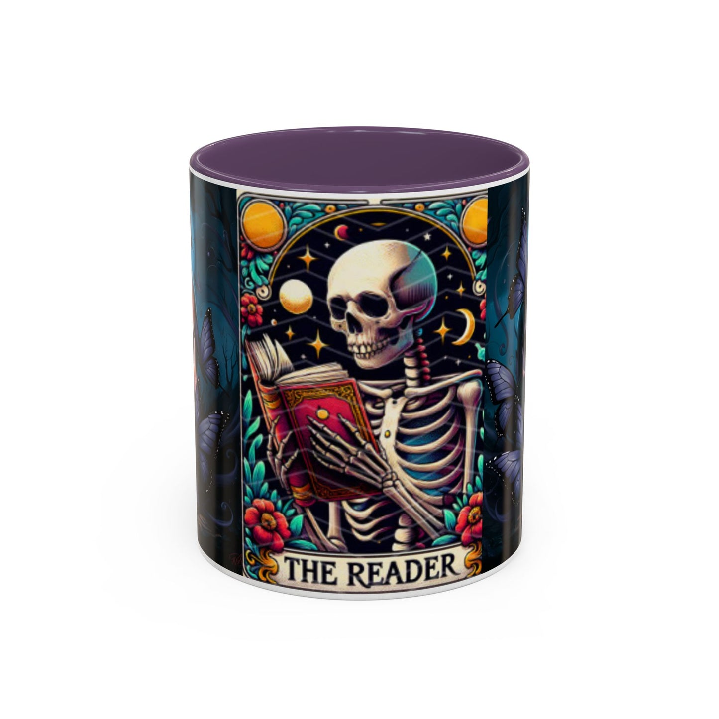 Skull and Butterfly Accent Mug - Great for Readers, Book Lovers, Halloween Decor, Gothic Gifts, Cozy Atmosphere