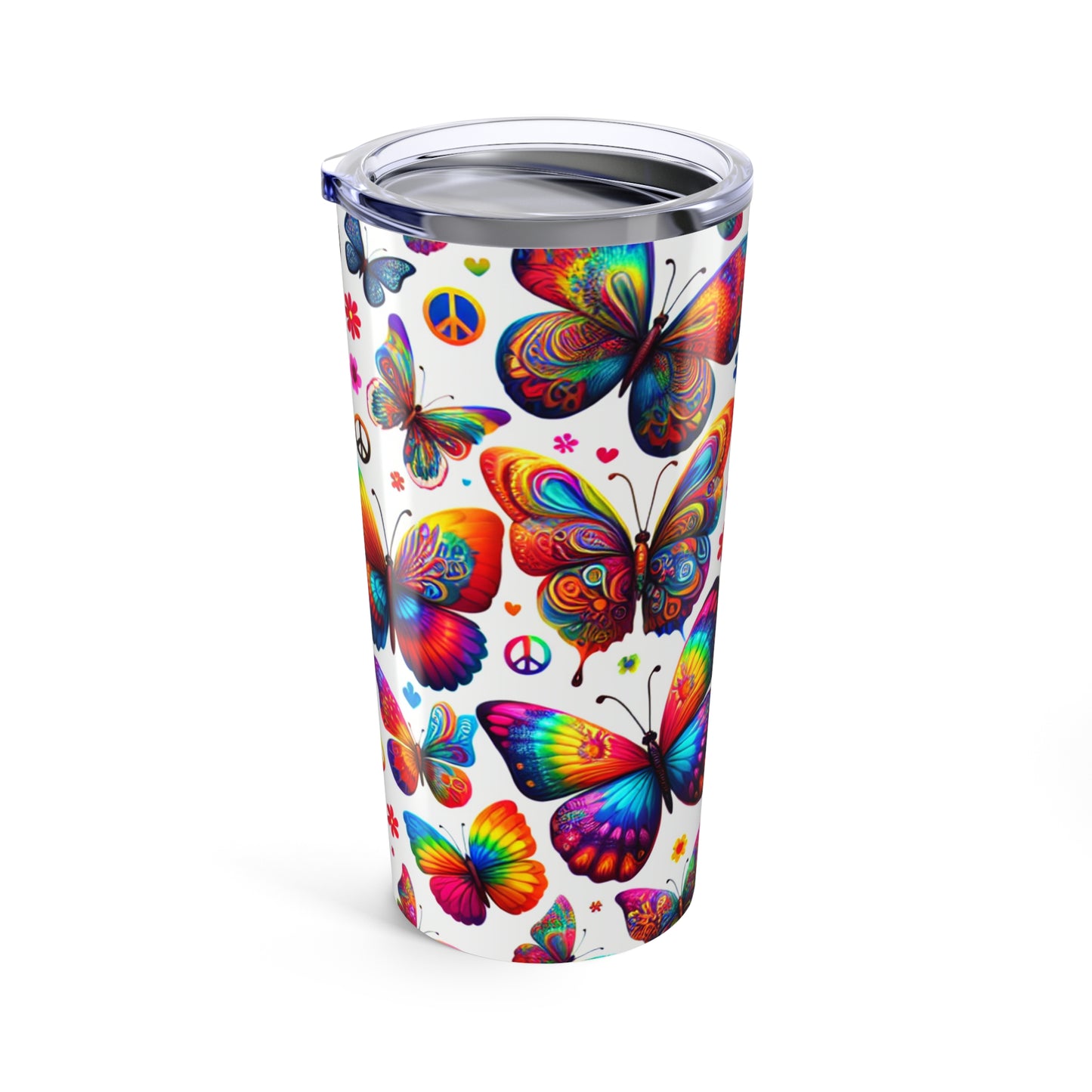 Colorful Butterfly Tumbler | 20oz Travel Mug | Boho Gift | Peace & Love Design | Floral Travel Mug | Summer Drinkware