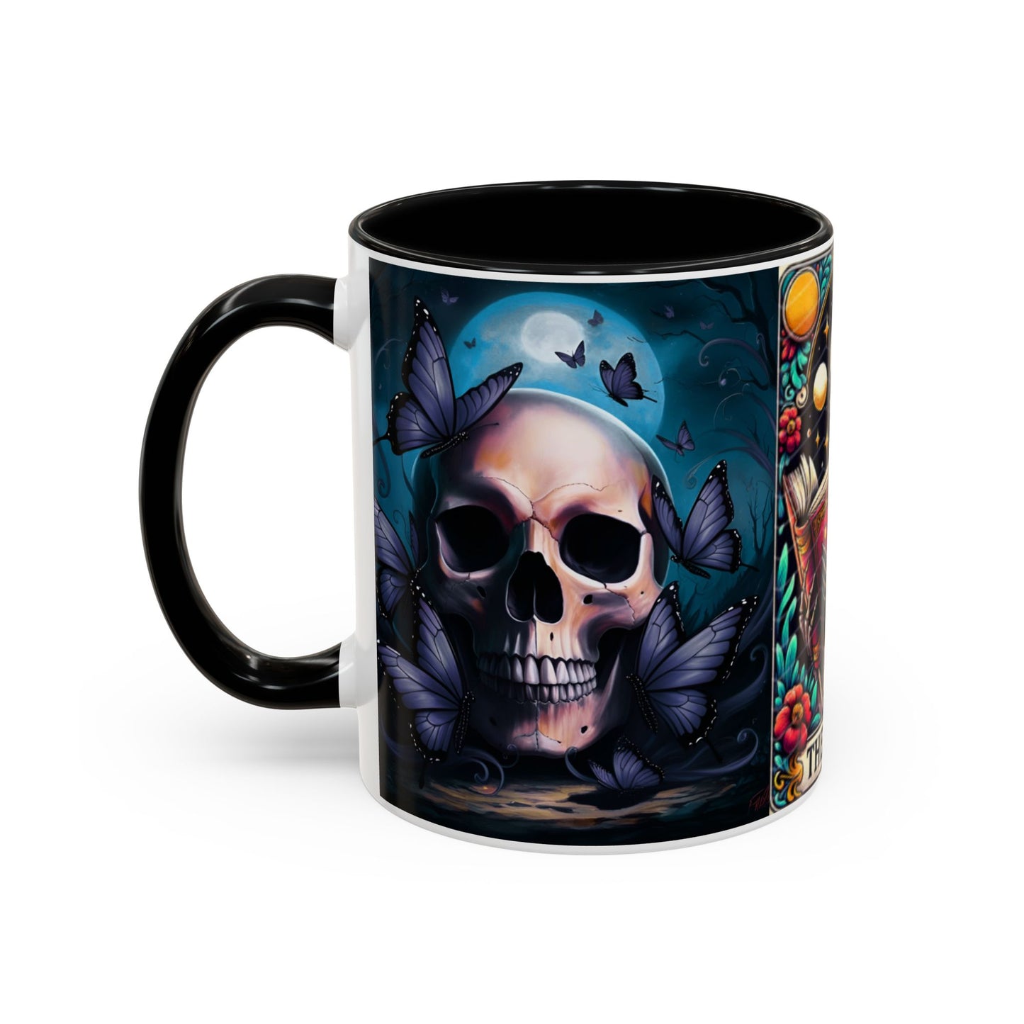 Skull and Butterfly Accent Mug - Great for Readers, Book Lovers, Halloween Decor, Gothic Gifts, Cozy Atmosphere