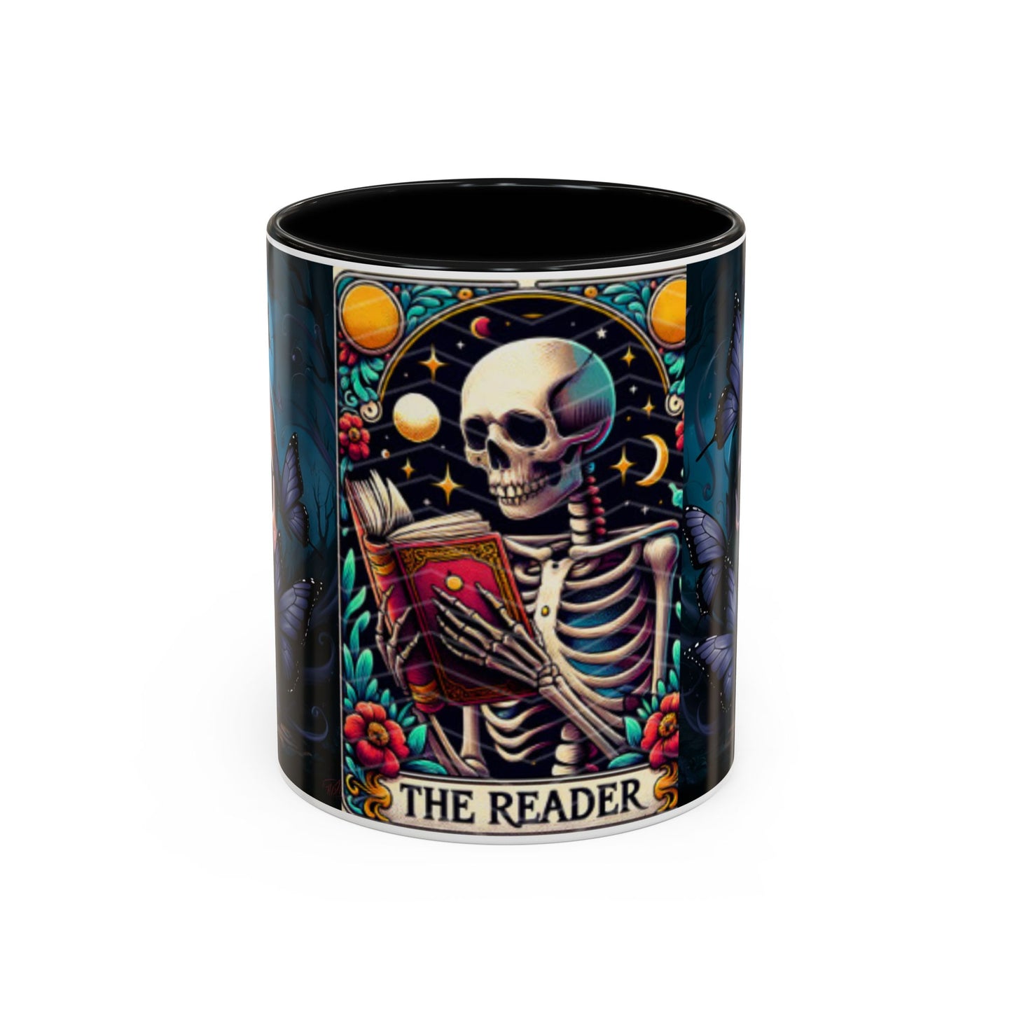 Skull and Butterfly Accent Mug - Great for Readers, Book Lovers, Halloween Decor, Gothic Gifts, Cozy Atmosphere
