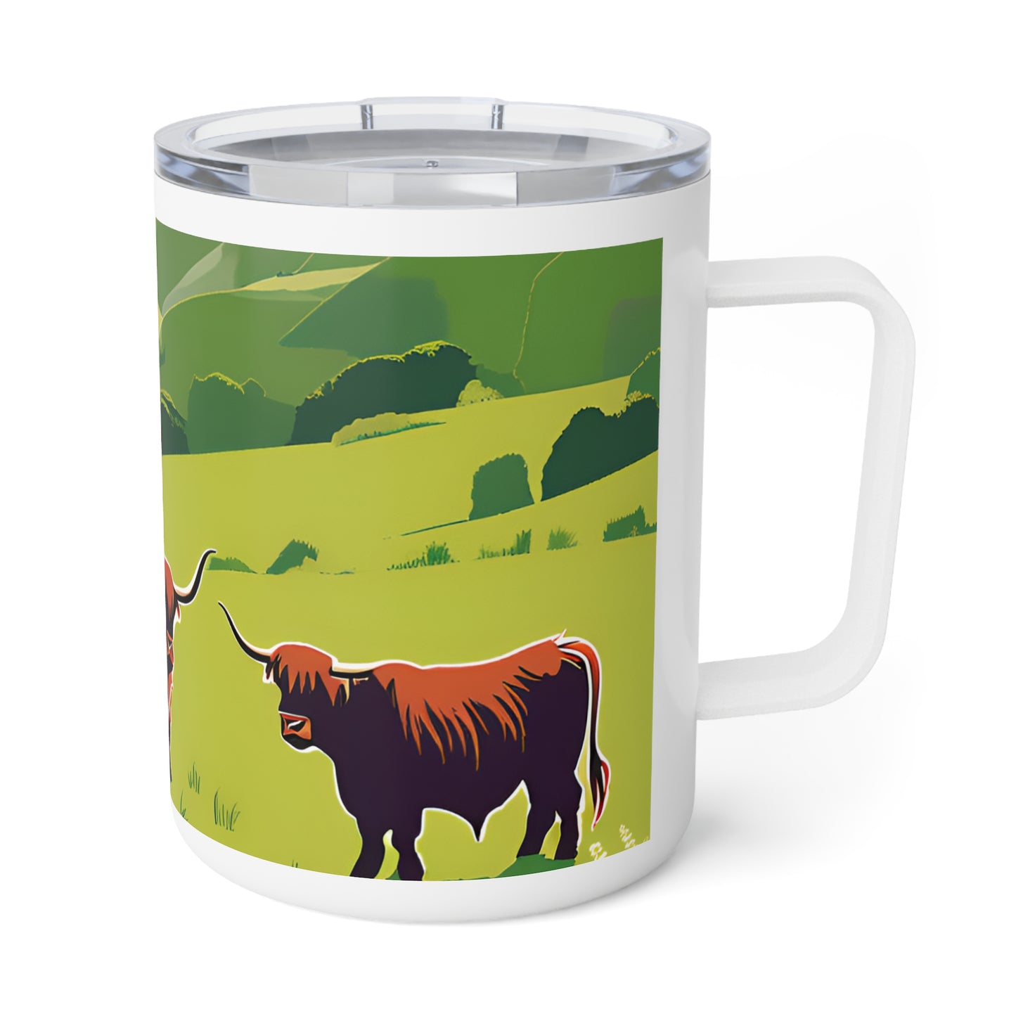 Highland Cattle 10oz Insulated Coffee Mug Scenic Scottish Farm Travel Tumbler
