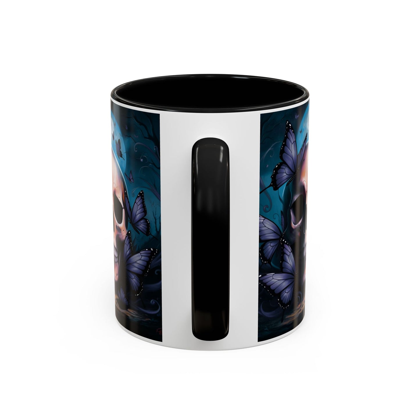 Skull and Butterfly Accent Mug - Great for Readers, Book Lovers, Halloween Decor, Gothic Gifts, Cozy Atmosphere