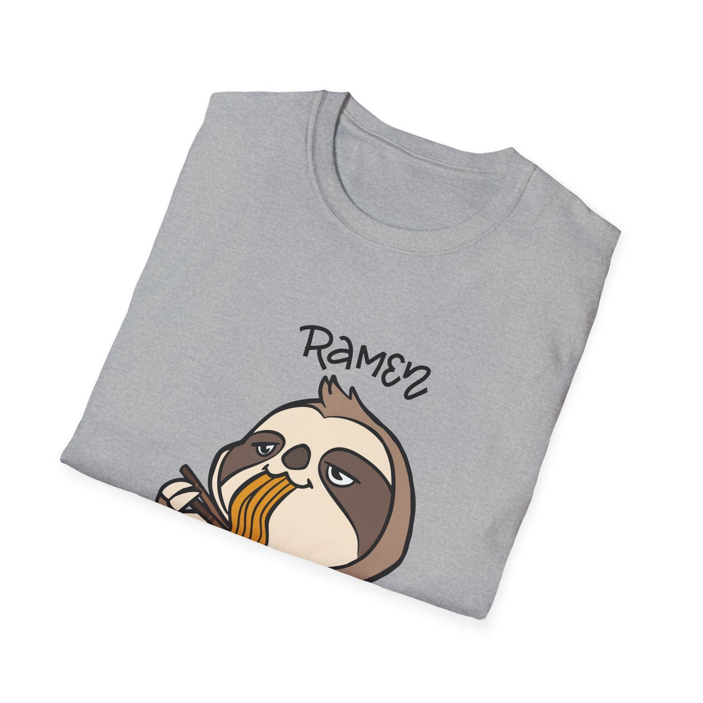 Cute Sloth Ramen T-Shirt, Softstyle Tee, Animal Lover Gift, Funny Casual Wear, Foodie Apparel, Kitchen-themed Shirt