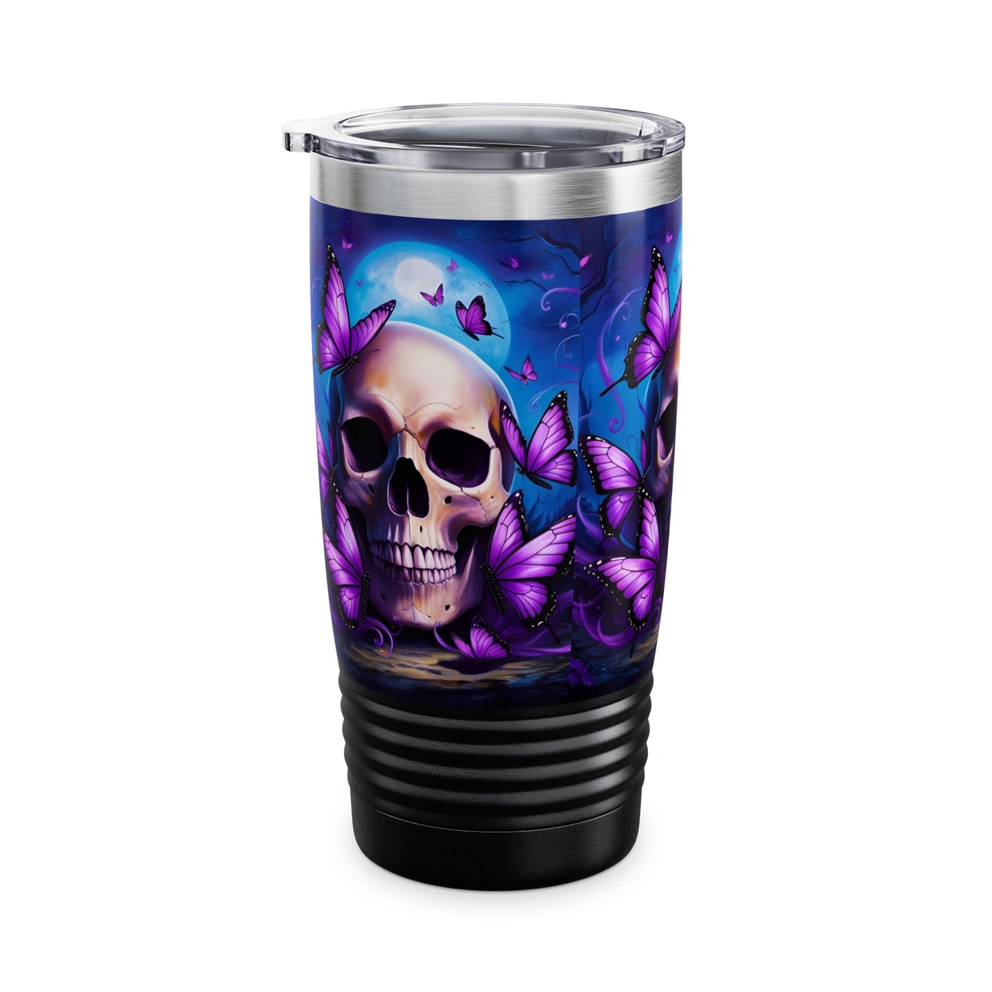 Skull & Butterfly Tumbler, 20oz | Unique Travel Mug for Halloween, Gift for Goth Lovers, Reusable Insulated Coffee Cup