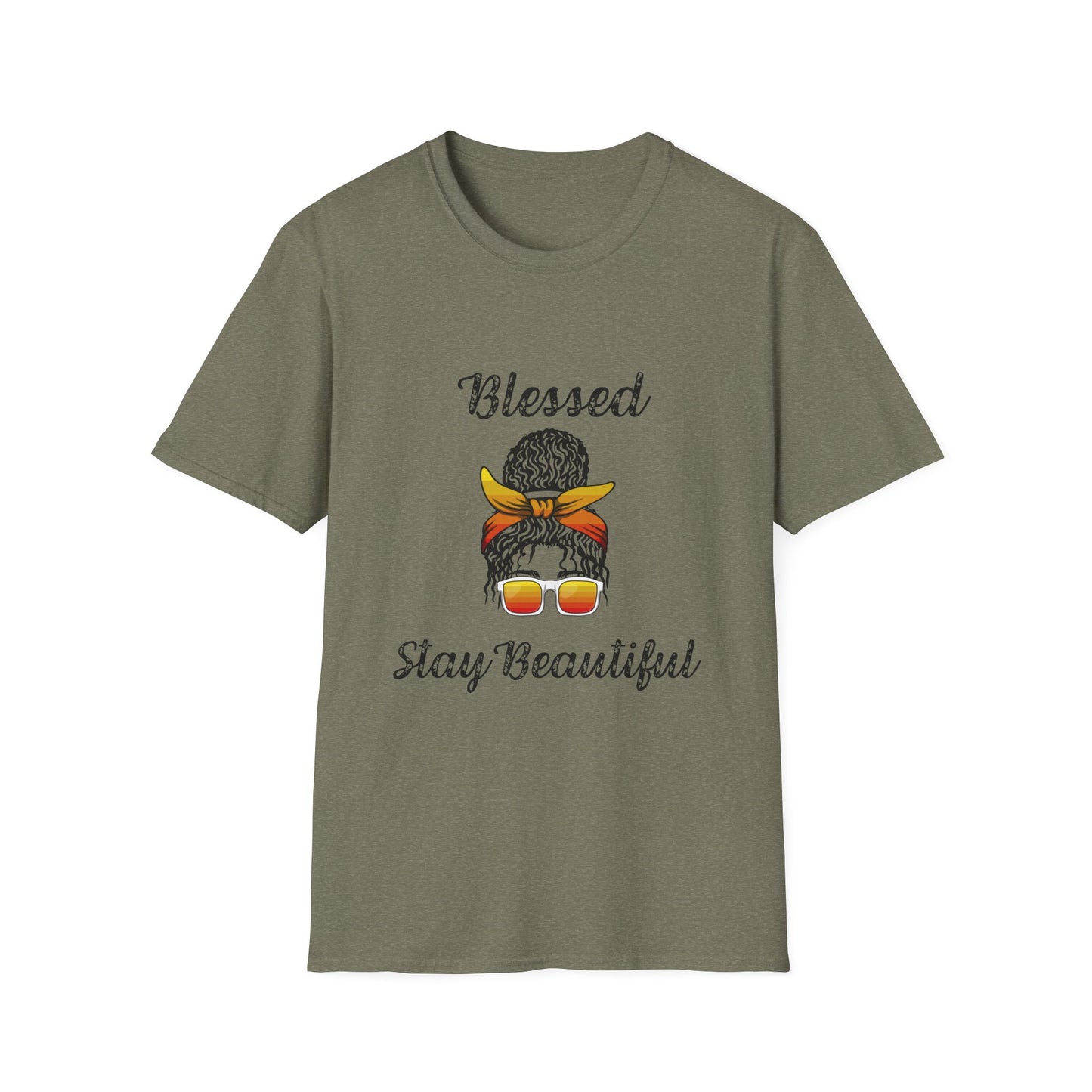 Blessed Stay Beautiful T-Shirt | Messy Bun Bandana Sunglasses