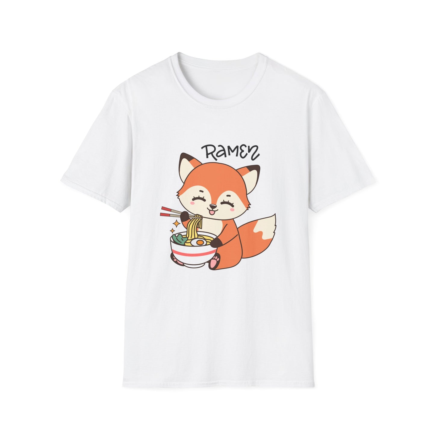 Cute Ramen Fox Unisex T-Shirt, Funny Foodie Shirt, Gift for Ramen Lovers, Cartoon Animal Tee, Casual Everyday Wear