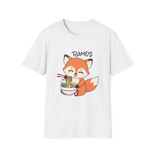 Cute Ramen Fox Unisex T-Shirt, Funny Foodie Shirt, Gift for Ramen Lovers, Cartoon Animal Tee, Casual Everyday Wear