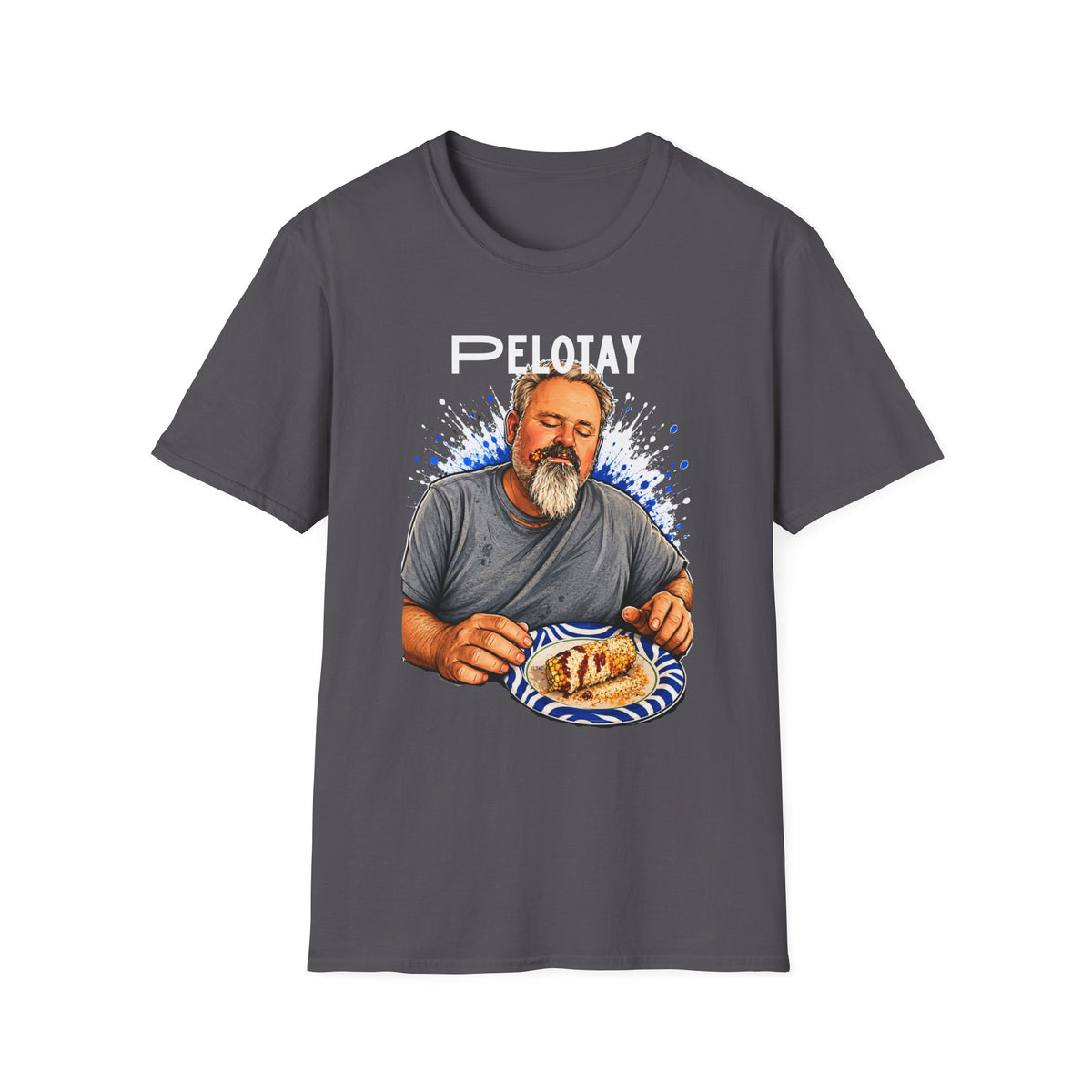 T-Shirt — Bearded Man Enjoying Mexican Elote for the First Time Illustration