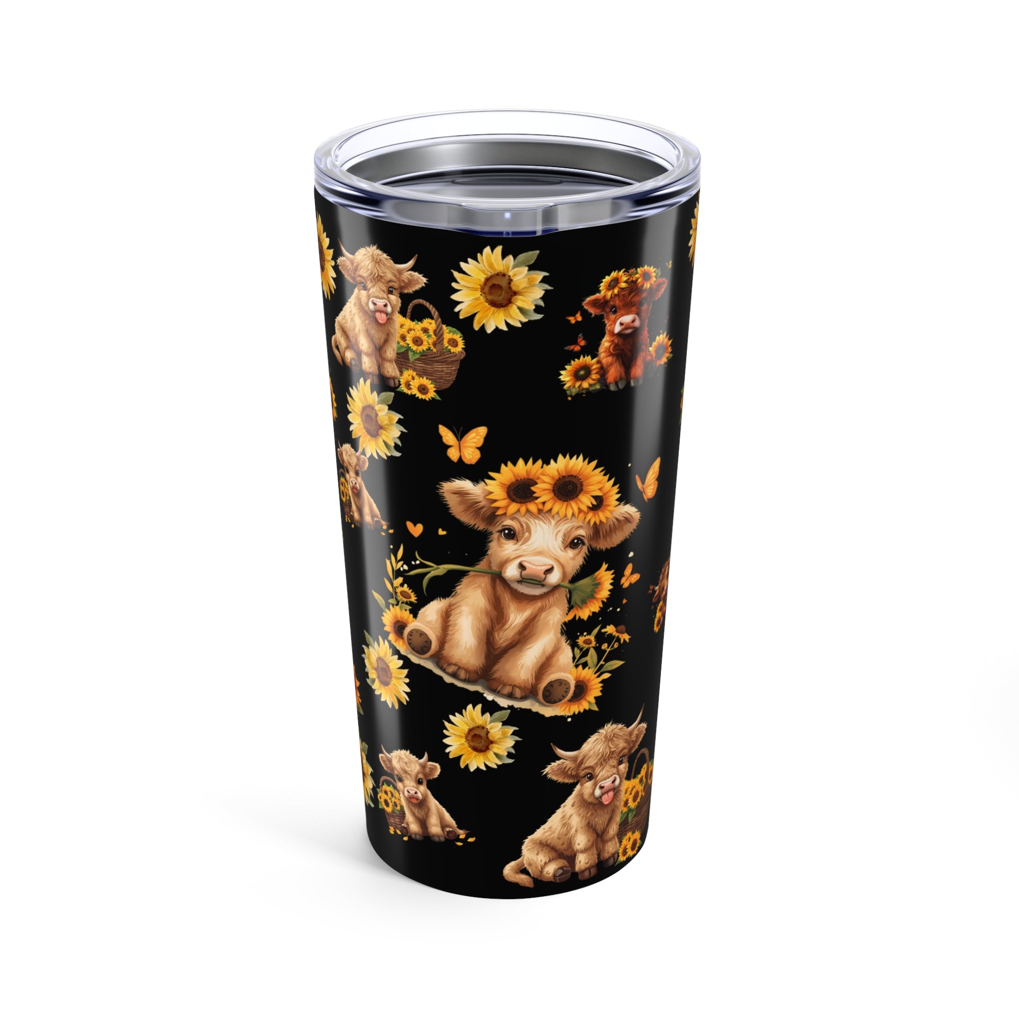 Highland Cow Tumbler Cute Calf Floral Travel Cup 20oz