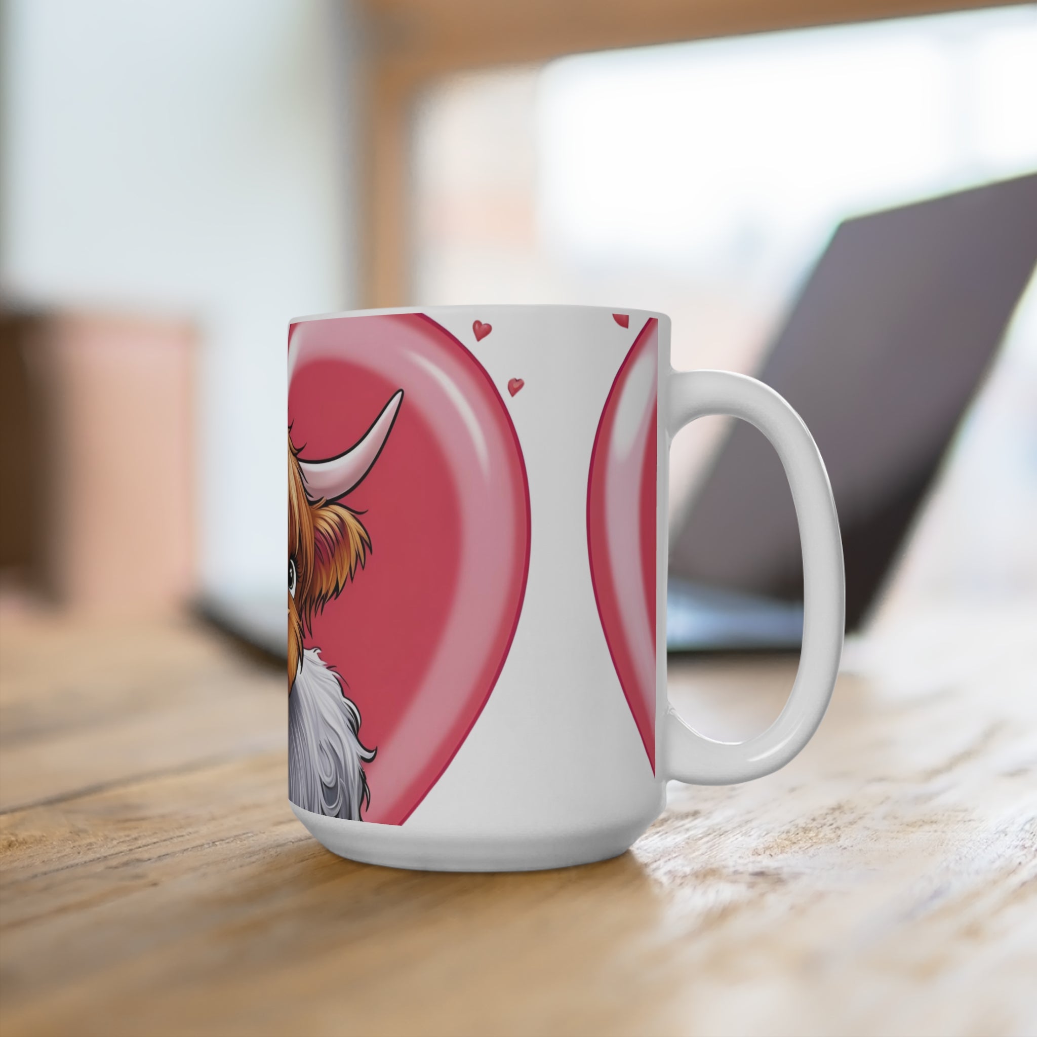 Highland Cow Love Mug - 15oz Cute Heart Design
