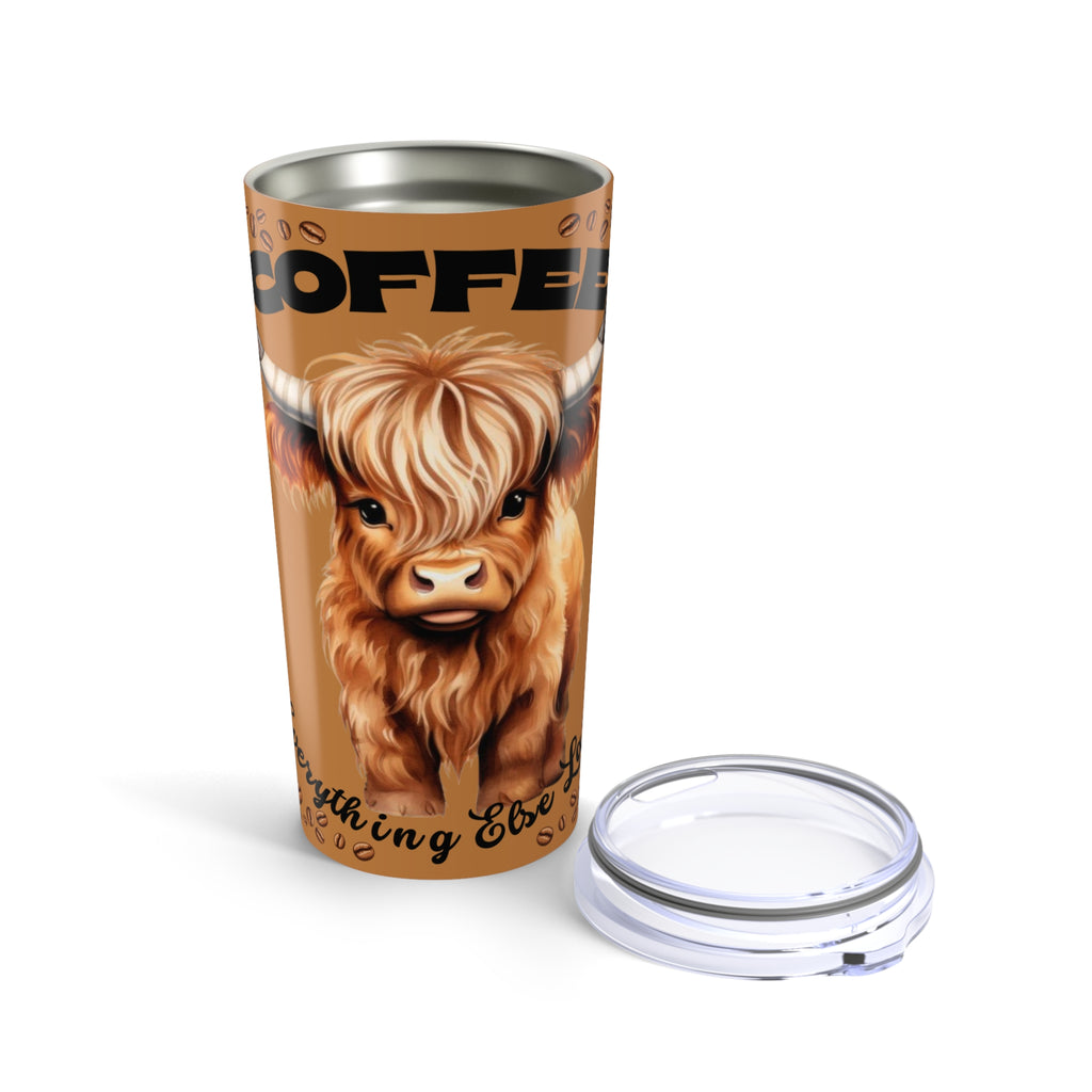 Cute Highland Cow Tumbler Coffee Mug  –   20oz Design, Coffee Beans Pattern