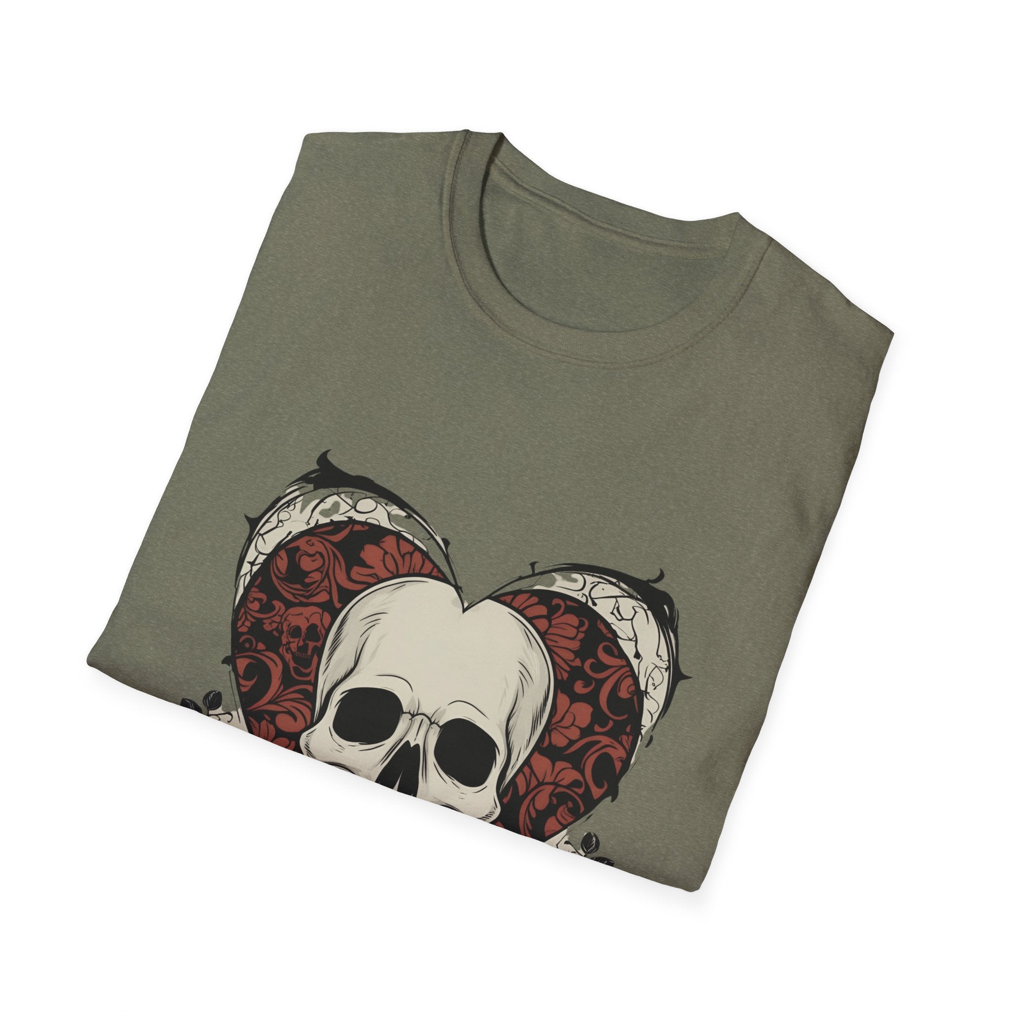 Skull Heart Graphic Tee - Edgy Unisex T-Shirt for Halloween, Gothic Style, Alternative Fashion, Gift for Her/Him
