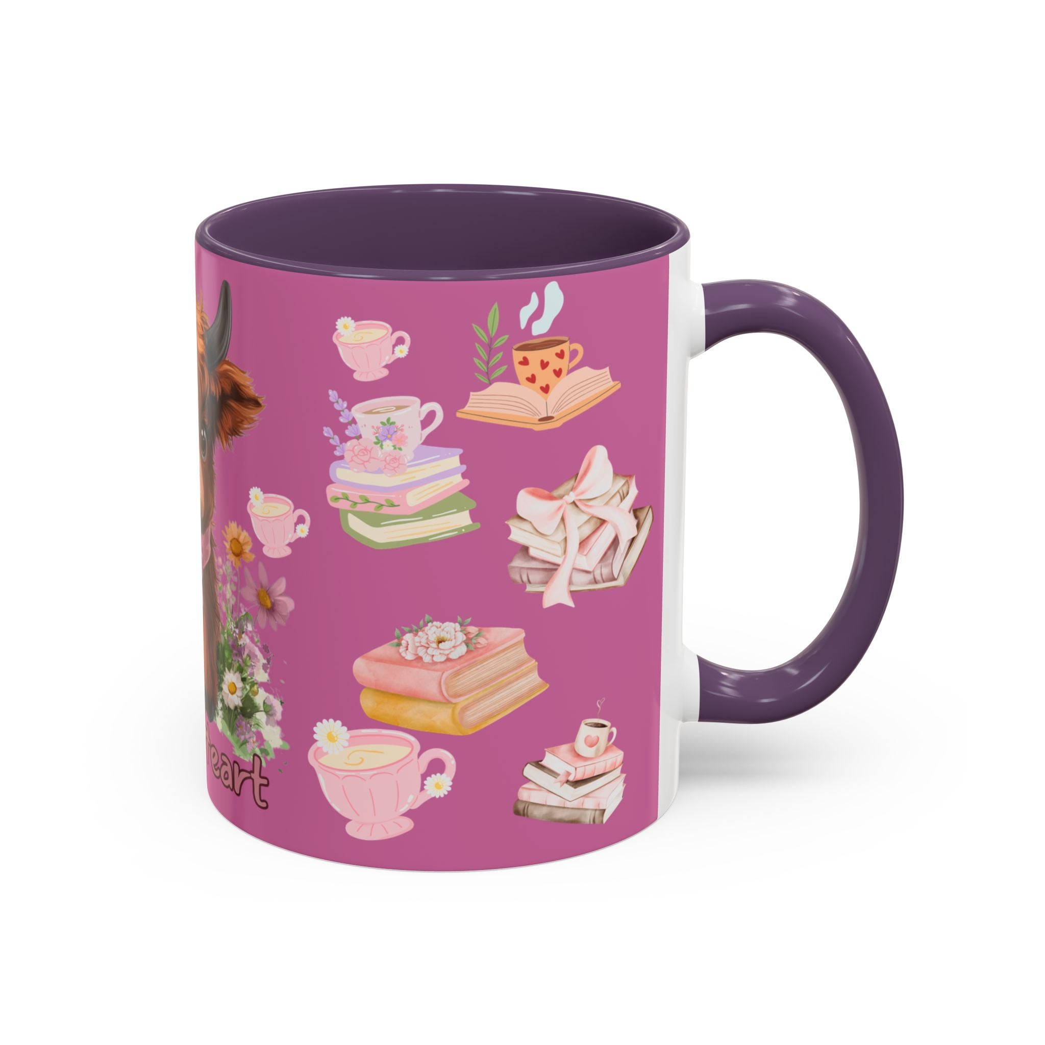 Highland Cow Coffee Mug — Cute Floral Heart Cow Accent Mug (11/15oz)