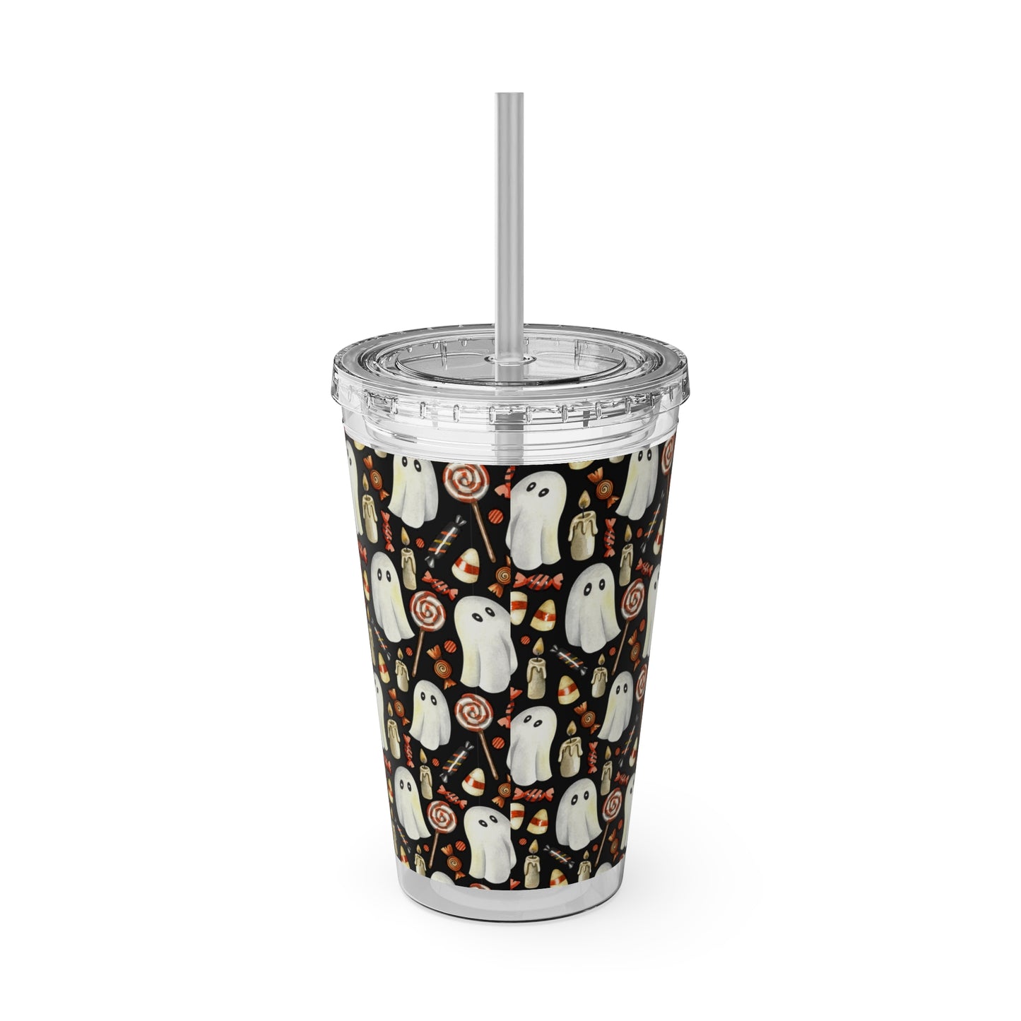 Sunsplash Ghost Tumbler with Straw, 16oz, Perfect for Halloween, Travel