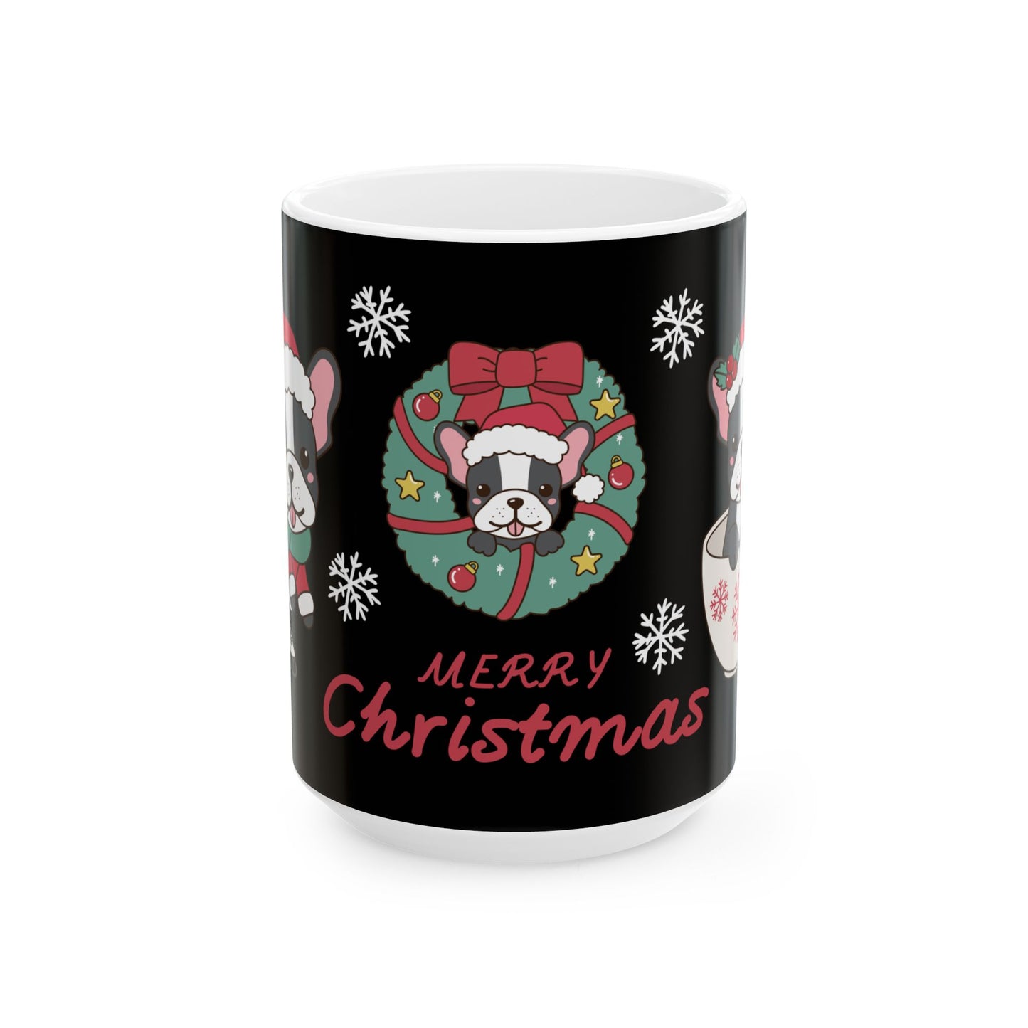 French Bulldog Christmas Wreath Mug | Merry Christmas Ceramic Mug