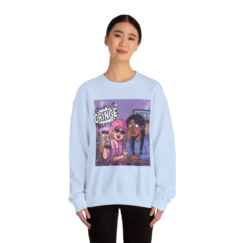 Cringe Friends Illustration Sweatshirt | Cartoon Cafe Scene