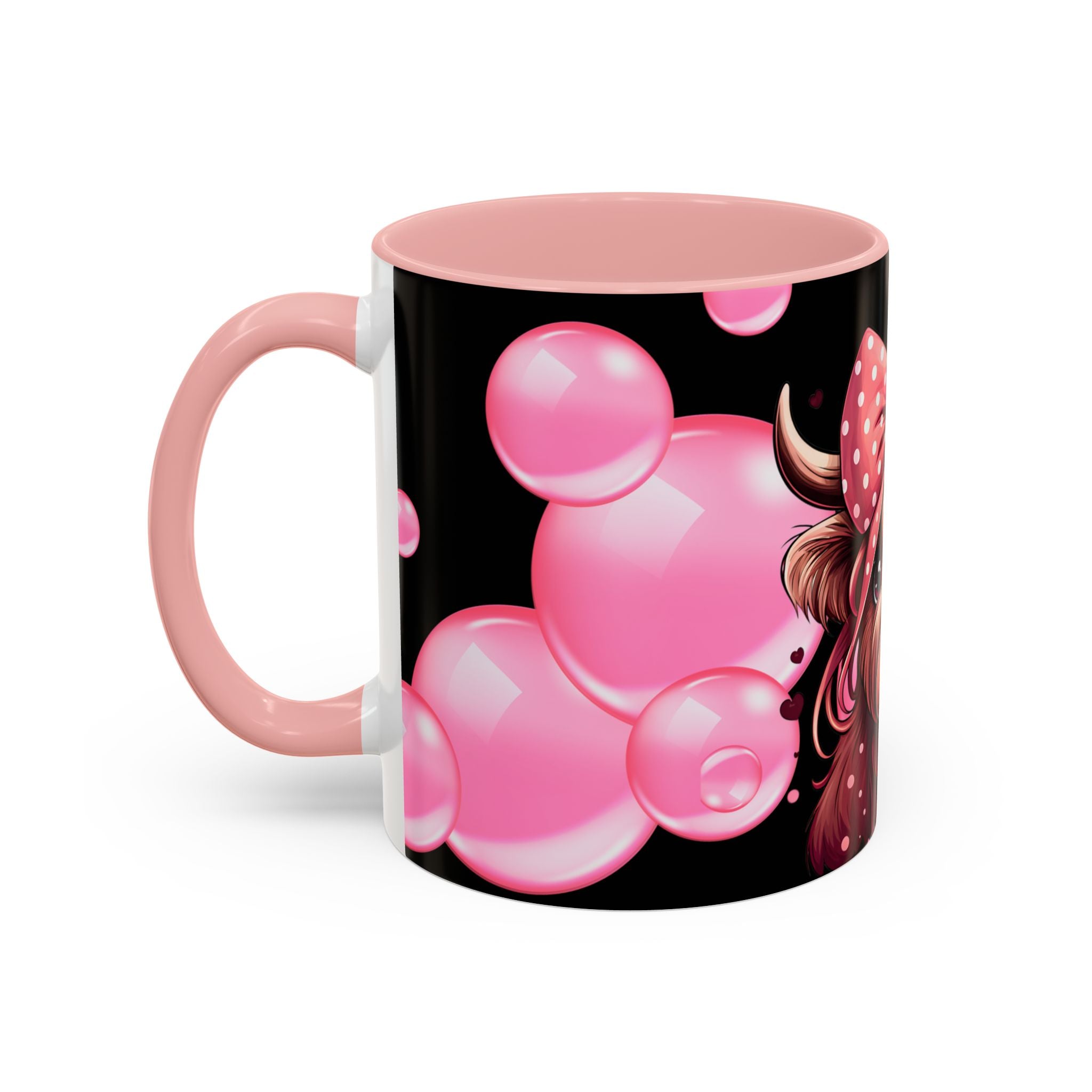 Highland Cow Bubblegum Mug  Cute Pink Bow Accent Coffee Cup (11/15oz)