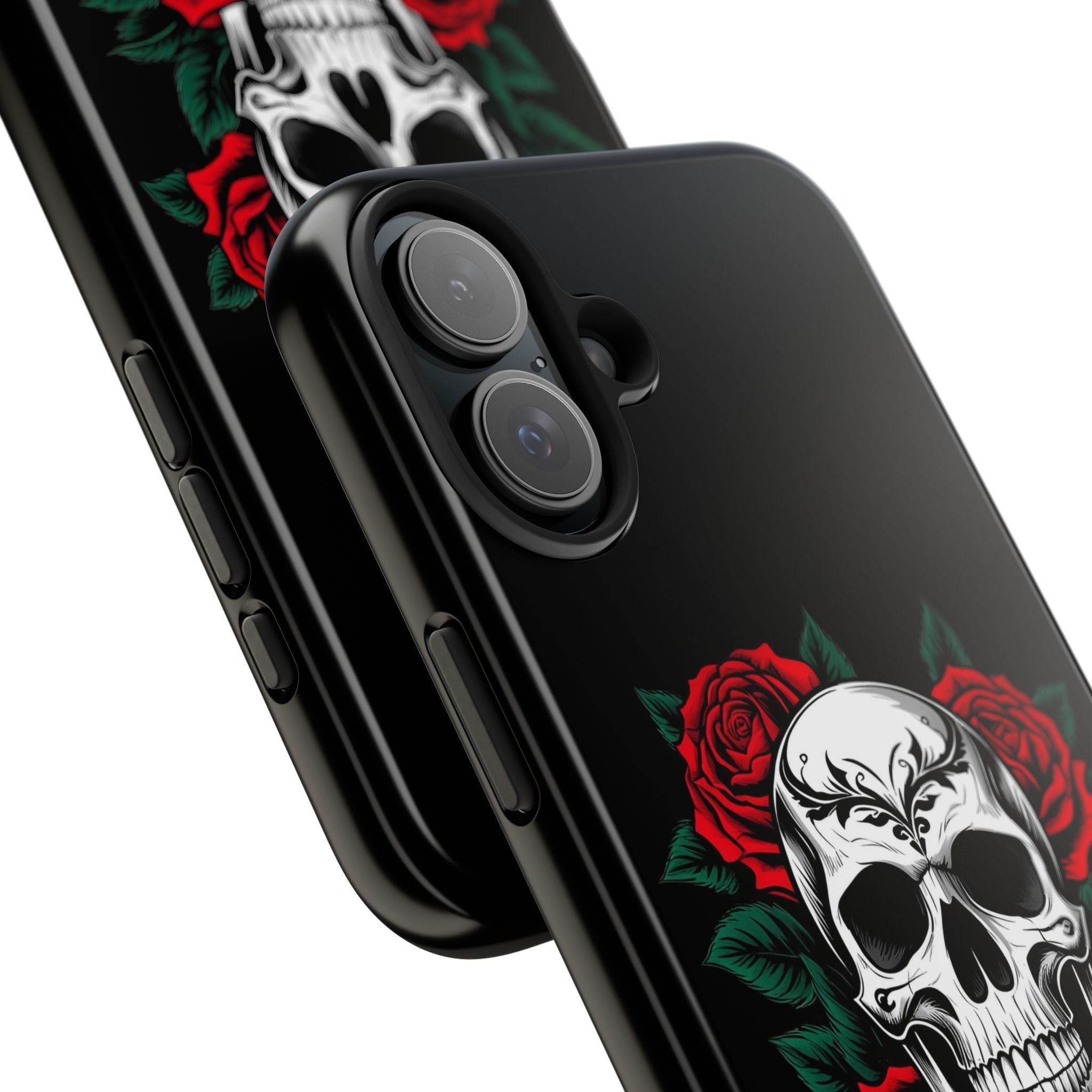Skull and Roses Tough Phone Case — Durable Protective iPhone Cover with Vibrant Wing Design
