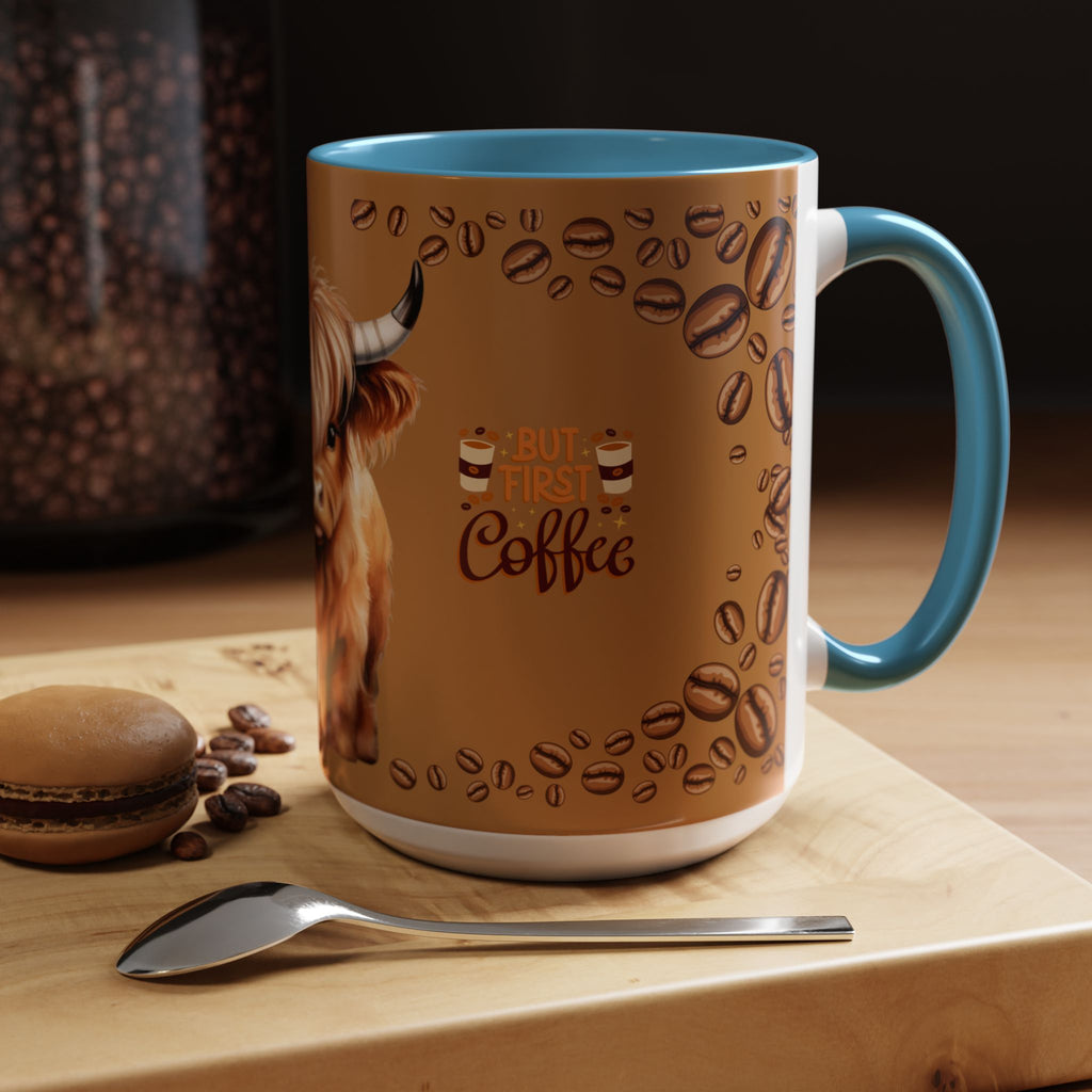 Highland Cow Coffee Mug — 'But First Coffee' Highland Cow Accent Mug (11/15oz)