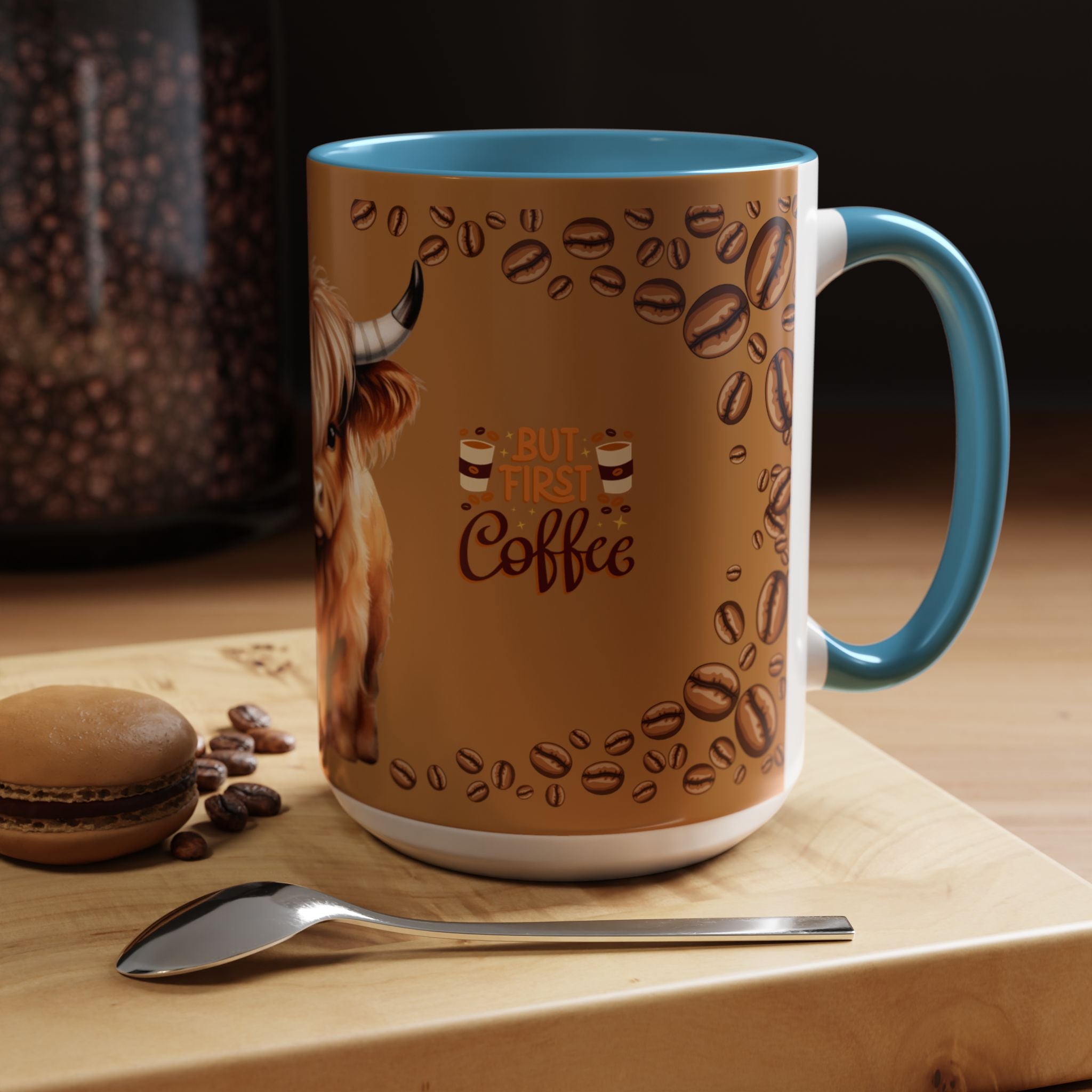 Highland Cow Coffee Mug — 'But First Coffee' Highland Cow Accent Mug (11/15oz)