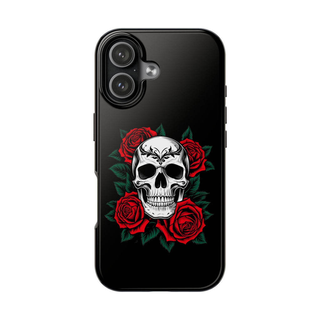 Skull and Roses Tough Phone Case — Durable Protective iPhone Cover with Vibrant Wing Design