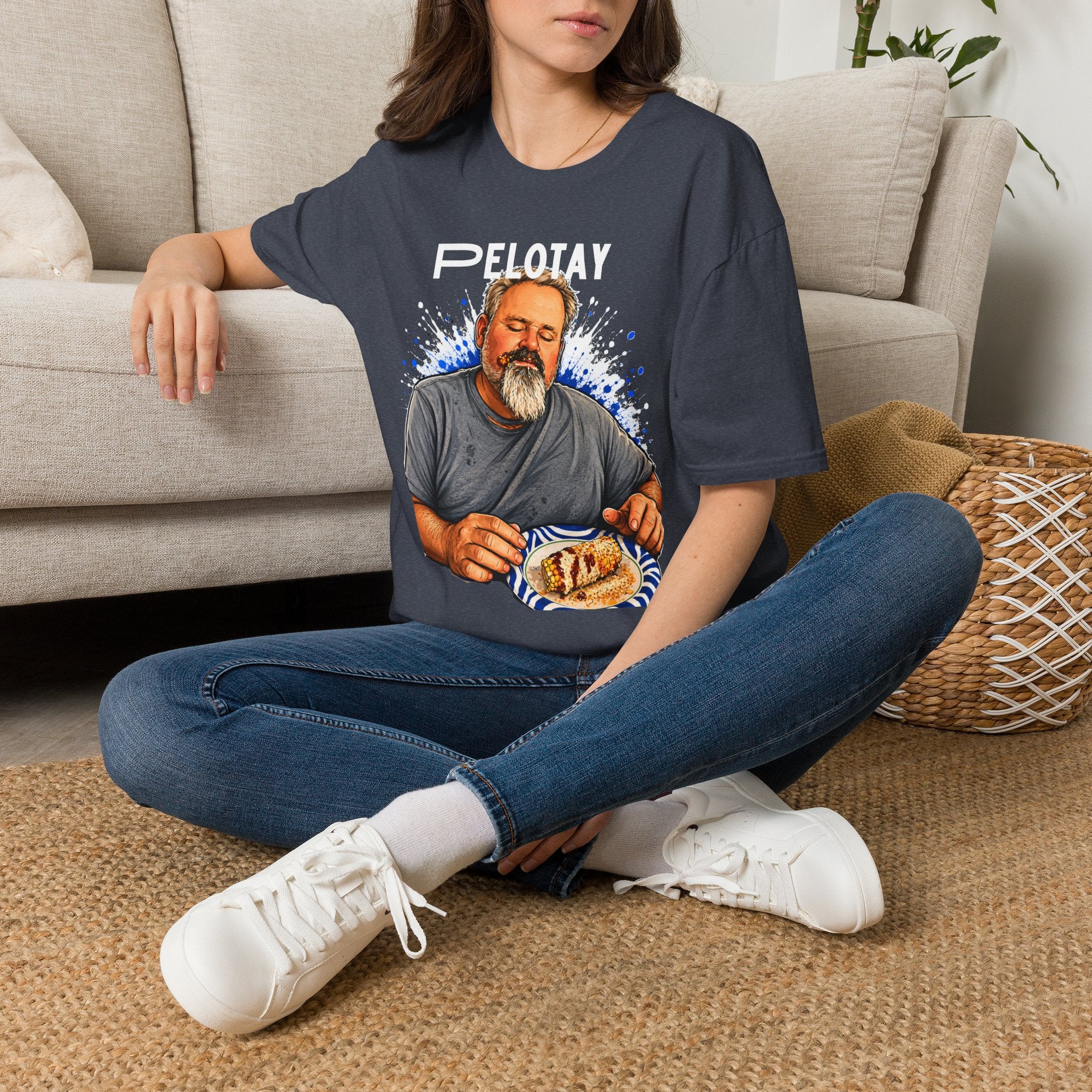 T-Shirt — Bearded Man Enjoying Mexican Elote for the First Time Illustration