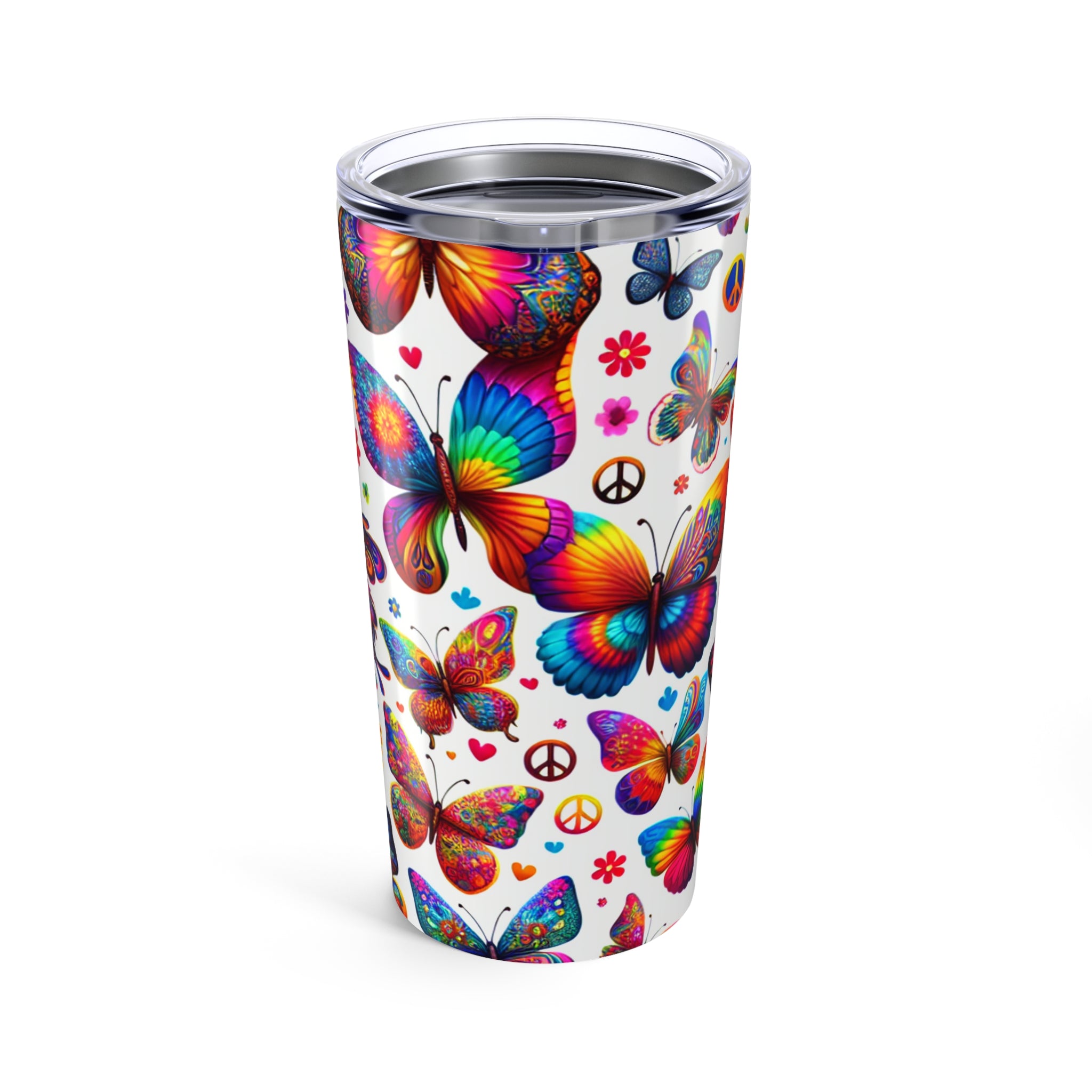 Colorful Butterfly Tumbler | 20oz Travel Mug | Boho Gift | Peace & Love Design | Floral Travel Mug | Summer Drinkware