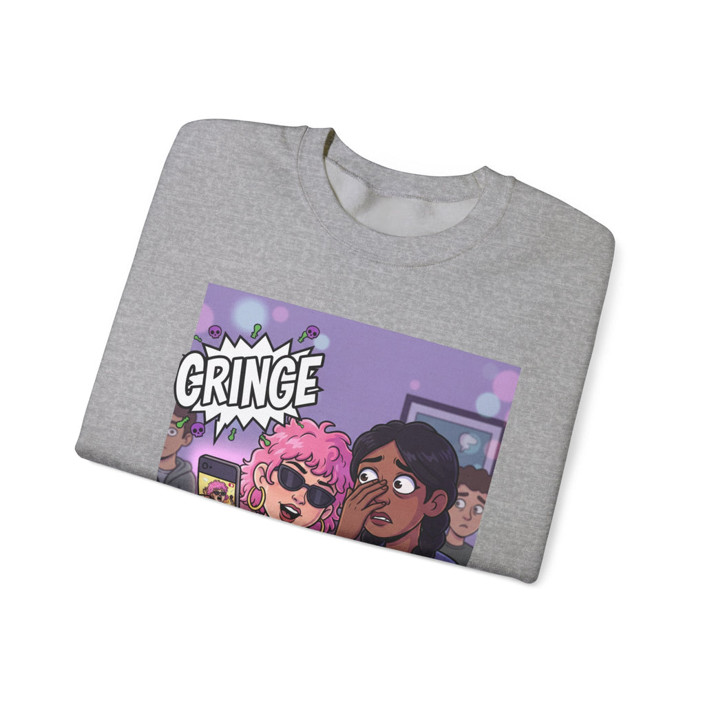 Cringe Friends Illustration Sweatshirt | Cartoon Cafe Scene