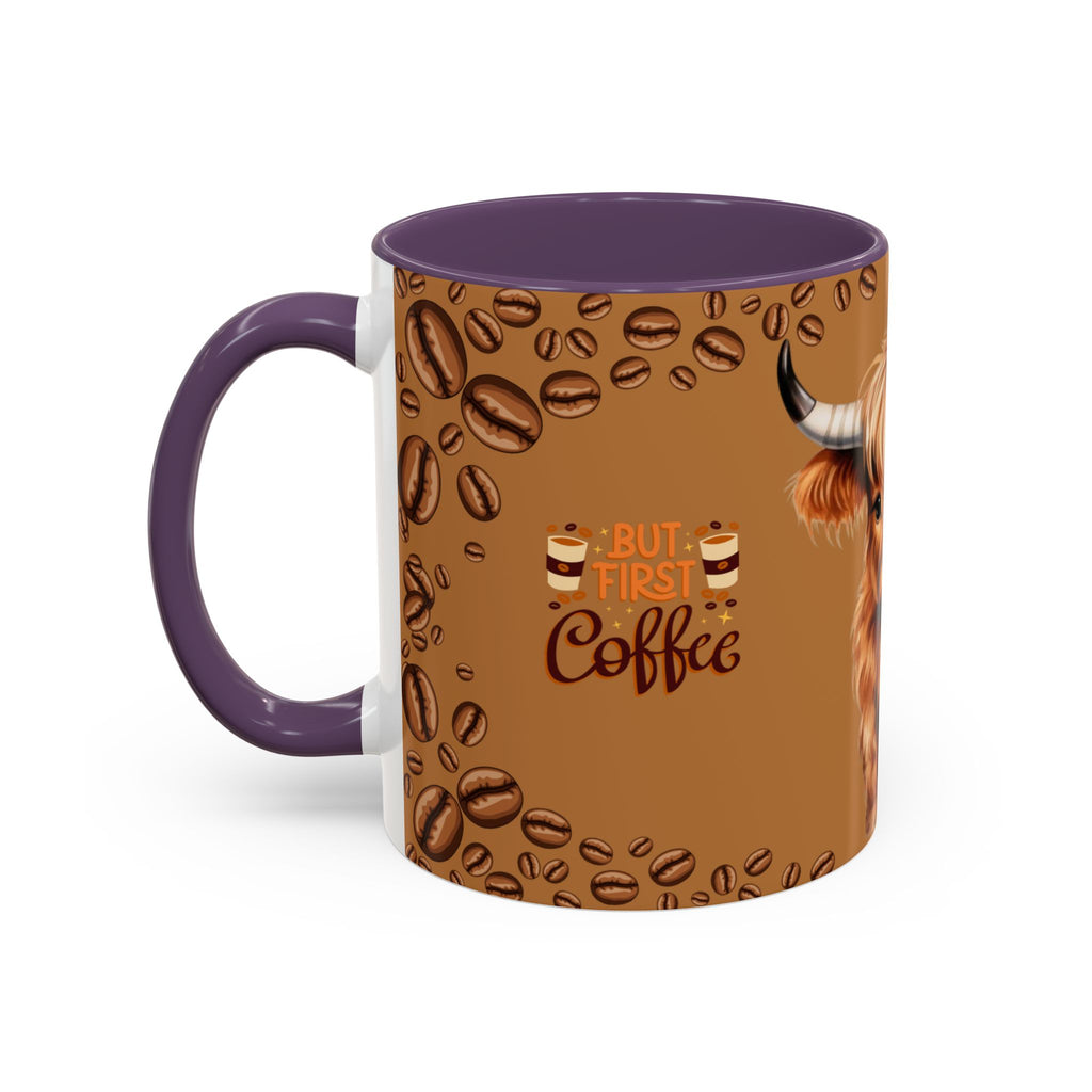 Highland Cow Coffee Mug — 'But First Coffee' Highland Cow Accent Mug (11/15oz)
