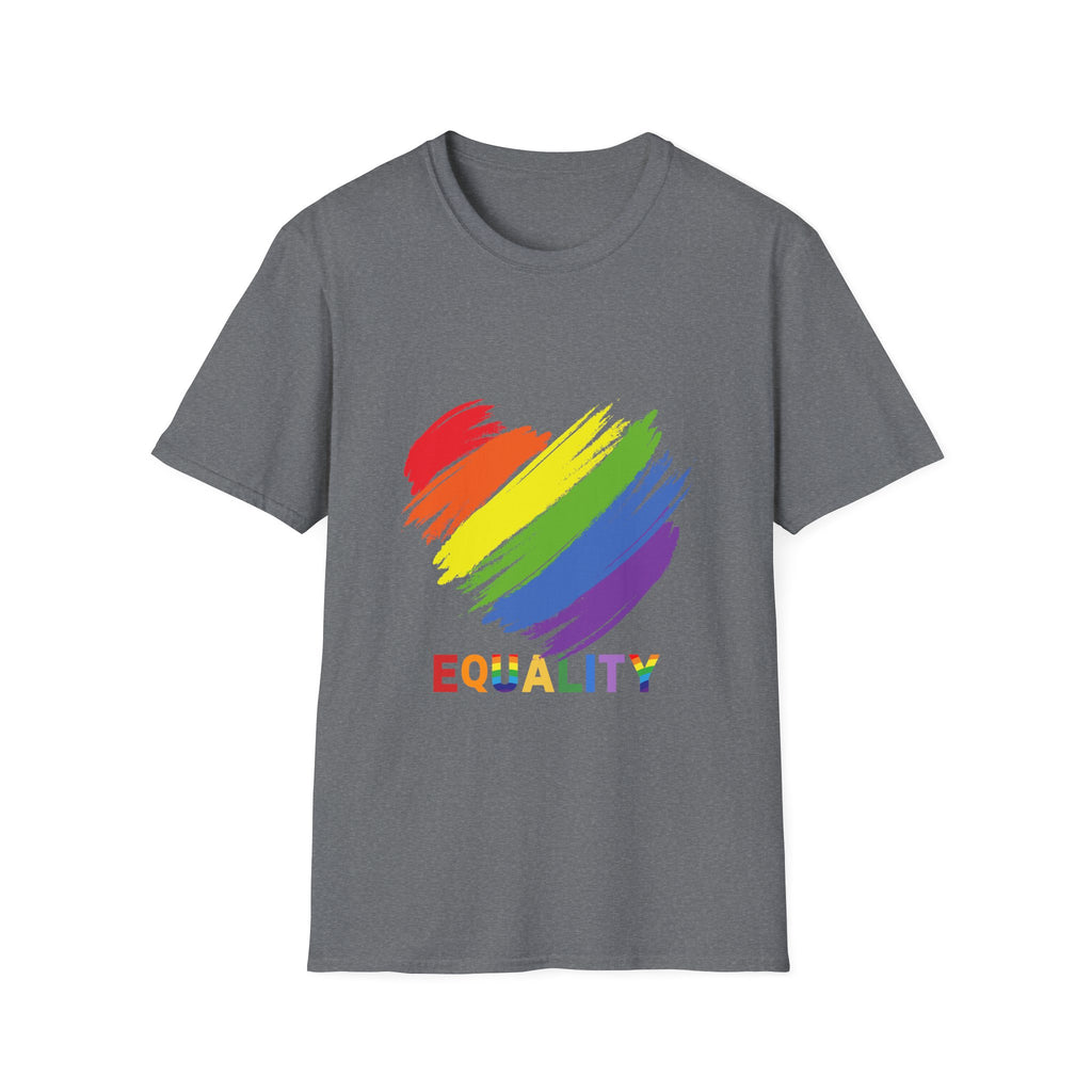 Unisex Equality Pride T-Shirt, LGBTQ+ Apparel, Rainbow Heart Tee, Gift for Allies, Softstyle Anniversary Shirt