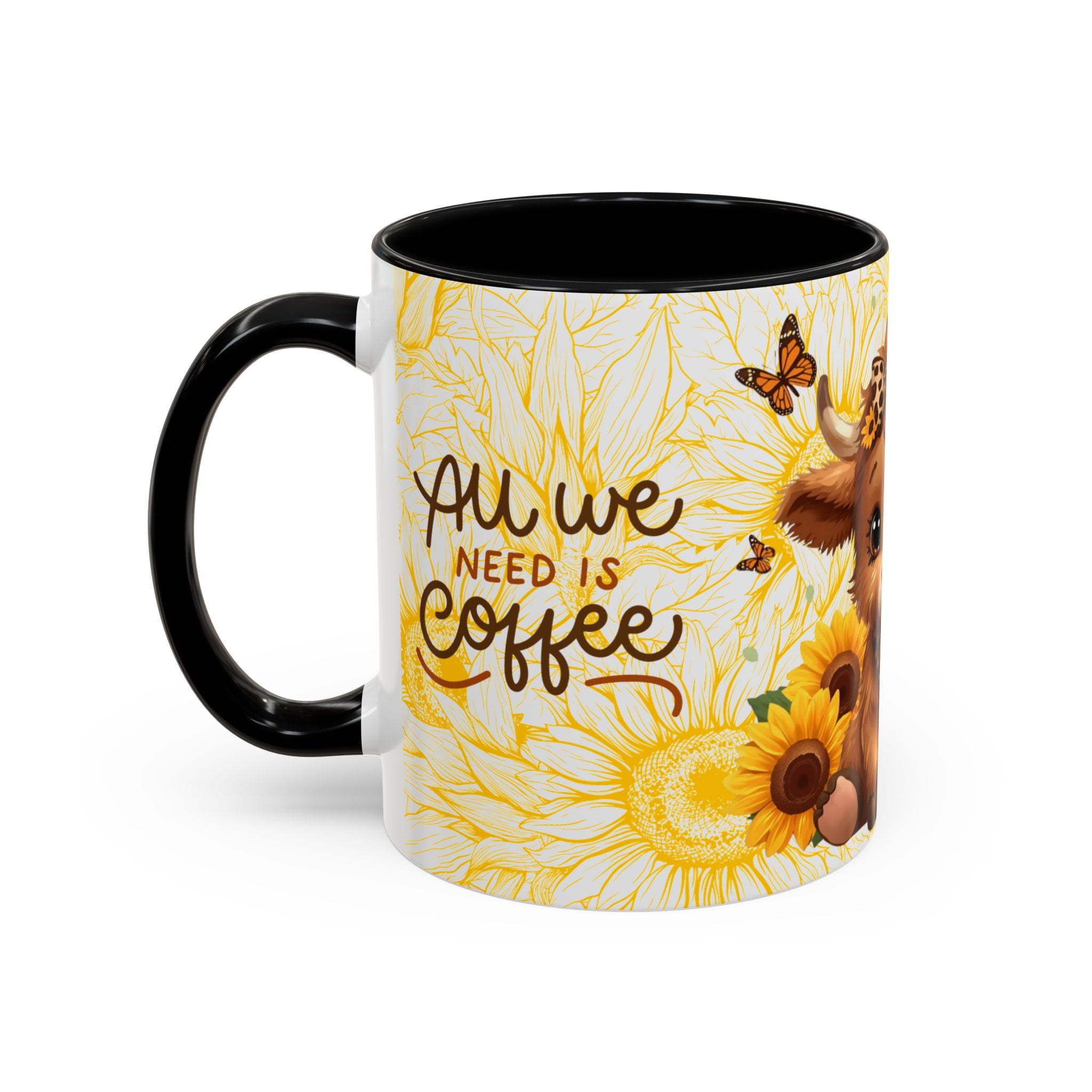 Highland Cow Cup Cute Sunflower Coffee Mug 11 and 15oz Size
