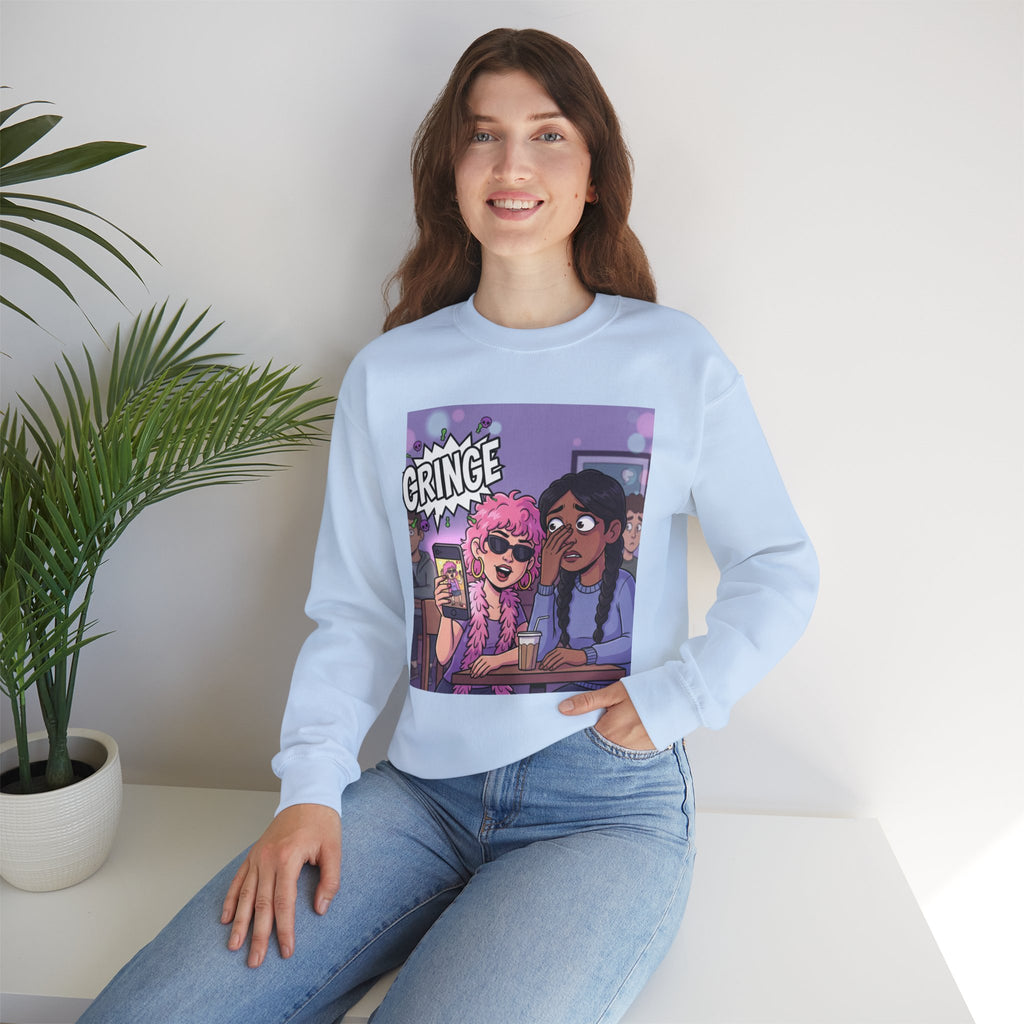 Cringe Friends Illustration Sweatshirt | Cartoon Cafe Scene