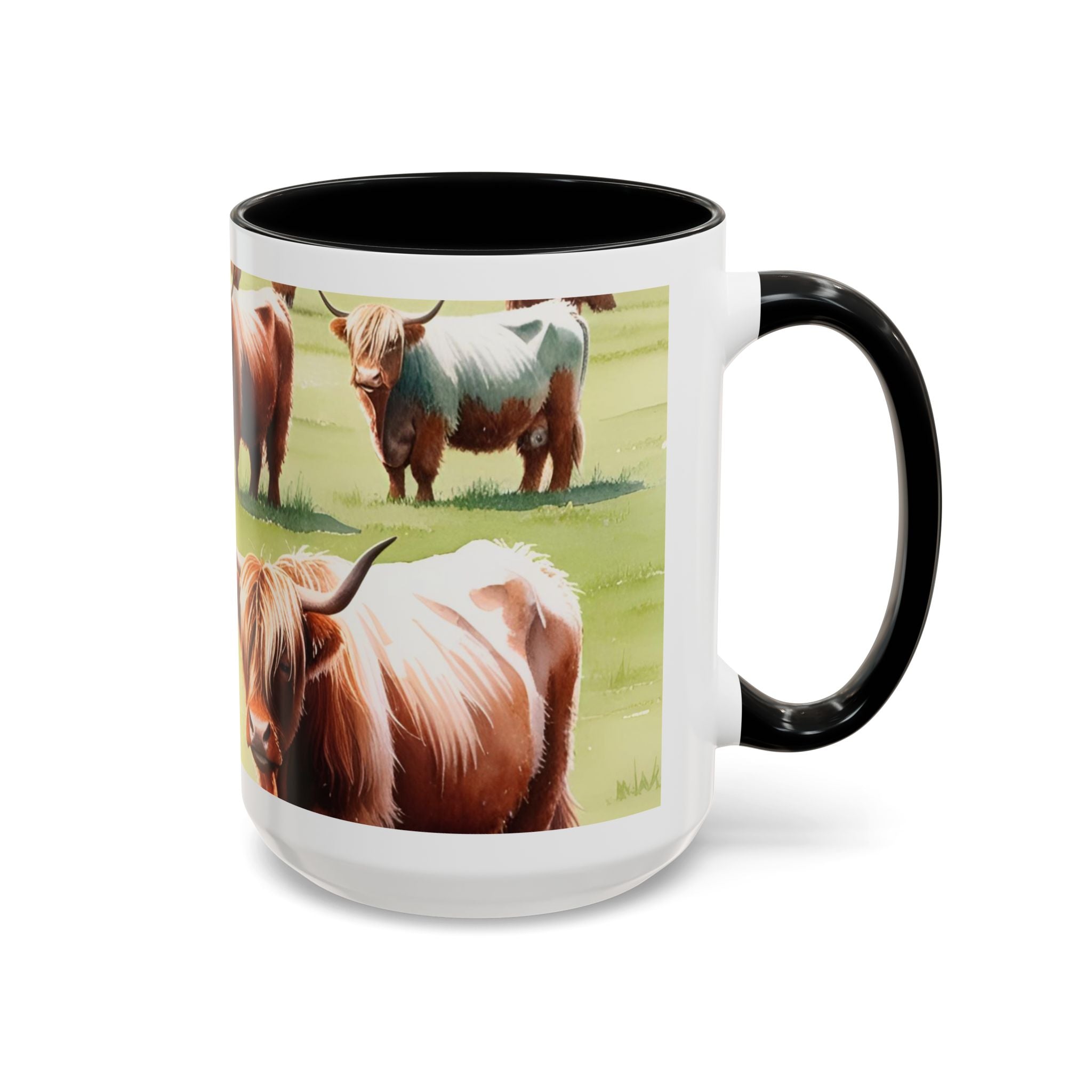 Highland Cow Accent Coffee Mug — Cute Rustic Cattle Farm Design (11/15 oz)