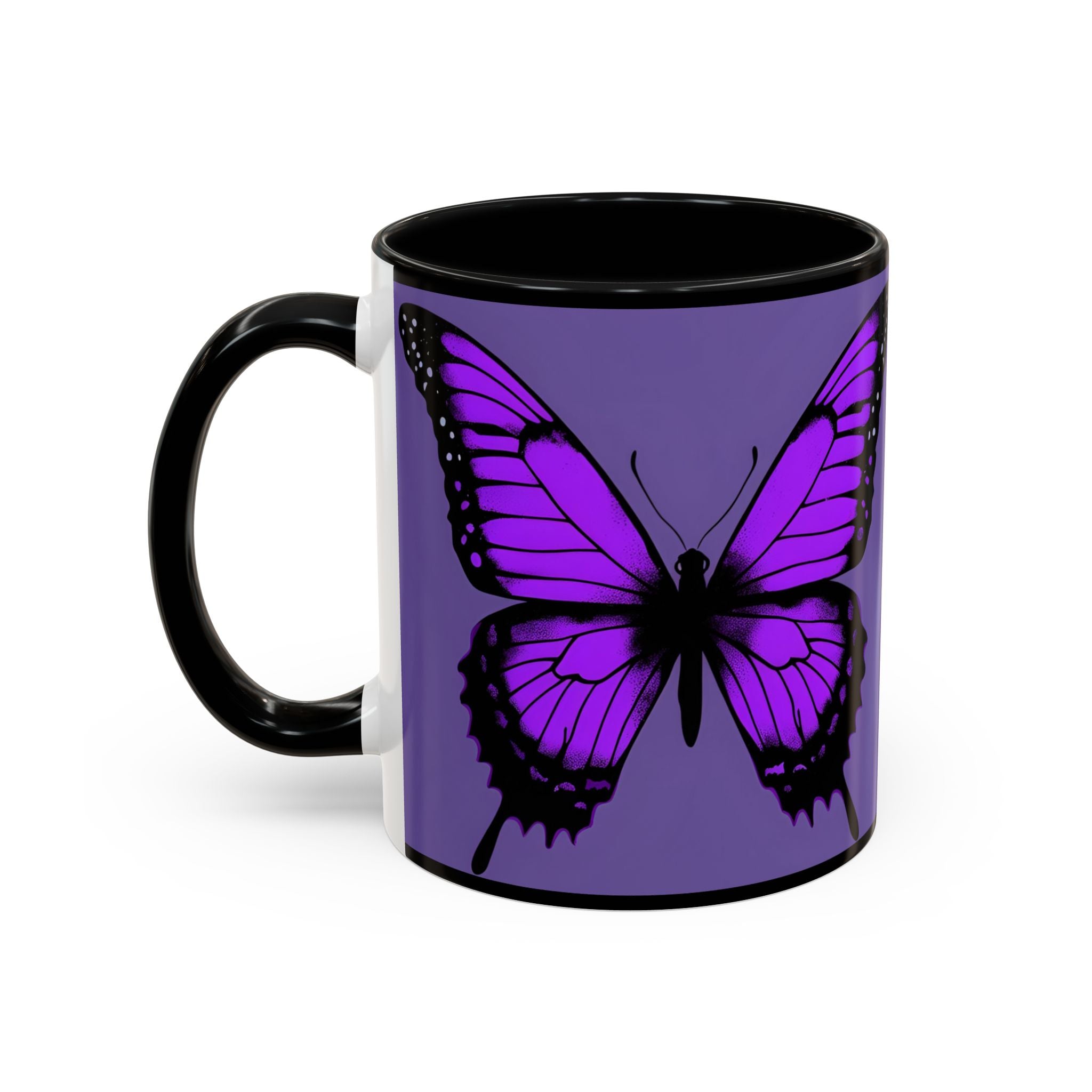 Purple Coffee Cup Gothic Skull & Butterflies Accent Coffee Mug