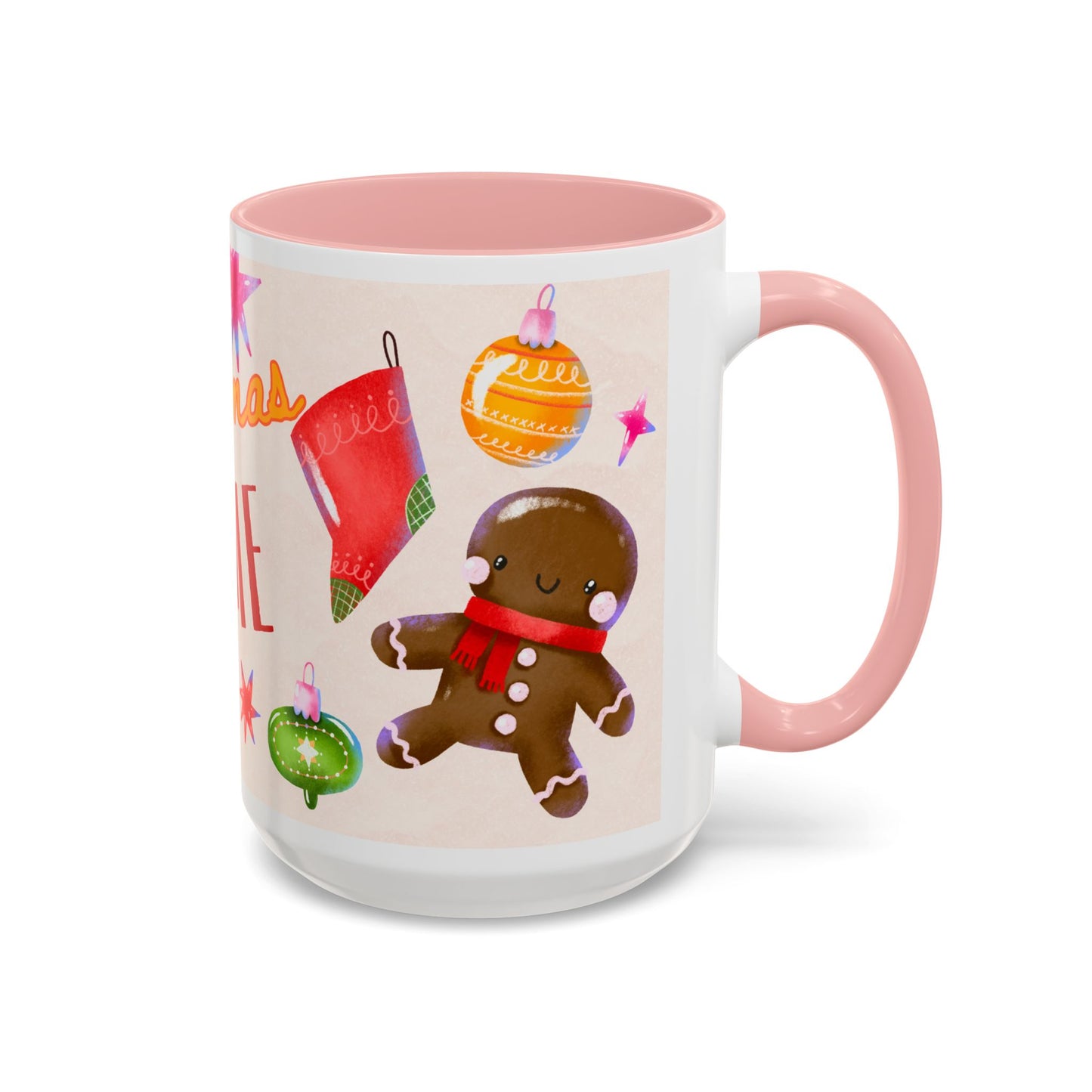 Christmas Time Accent Coffee Mug — Festive Gingerbread & Ornaments Holiday Mug (11/15 oz)