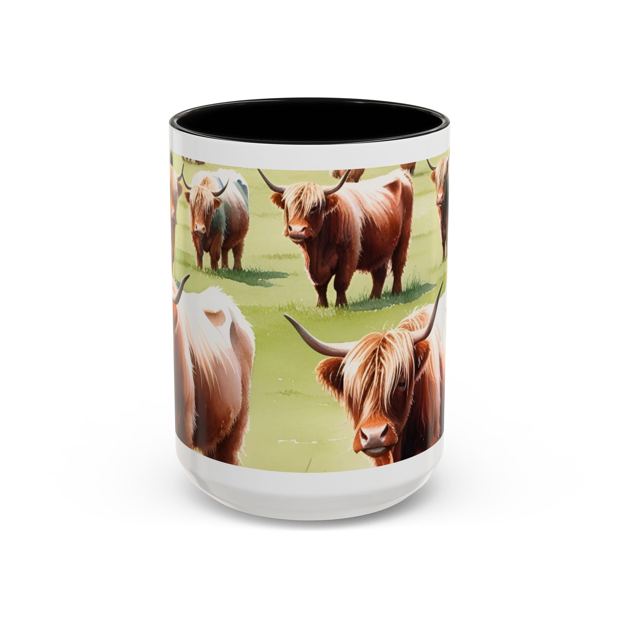 Highland Cow Accent Coffee Mug — Cute Rustic Cattle Farm Design (11/15 oz)