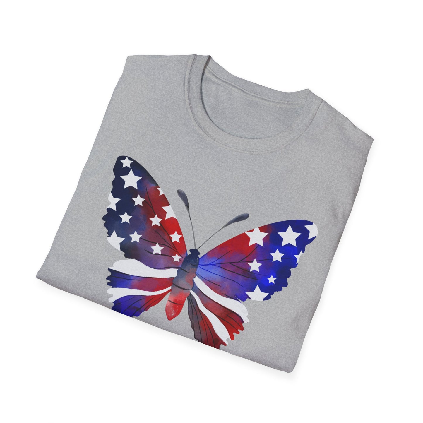 Unite Comfort and Patriotism with this Butterfly Flag Soft Style T-Shirt