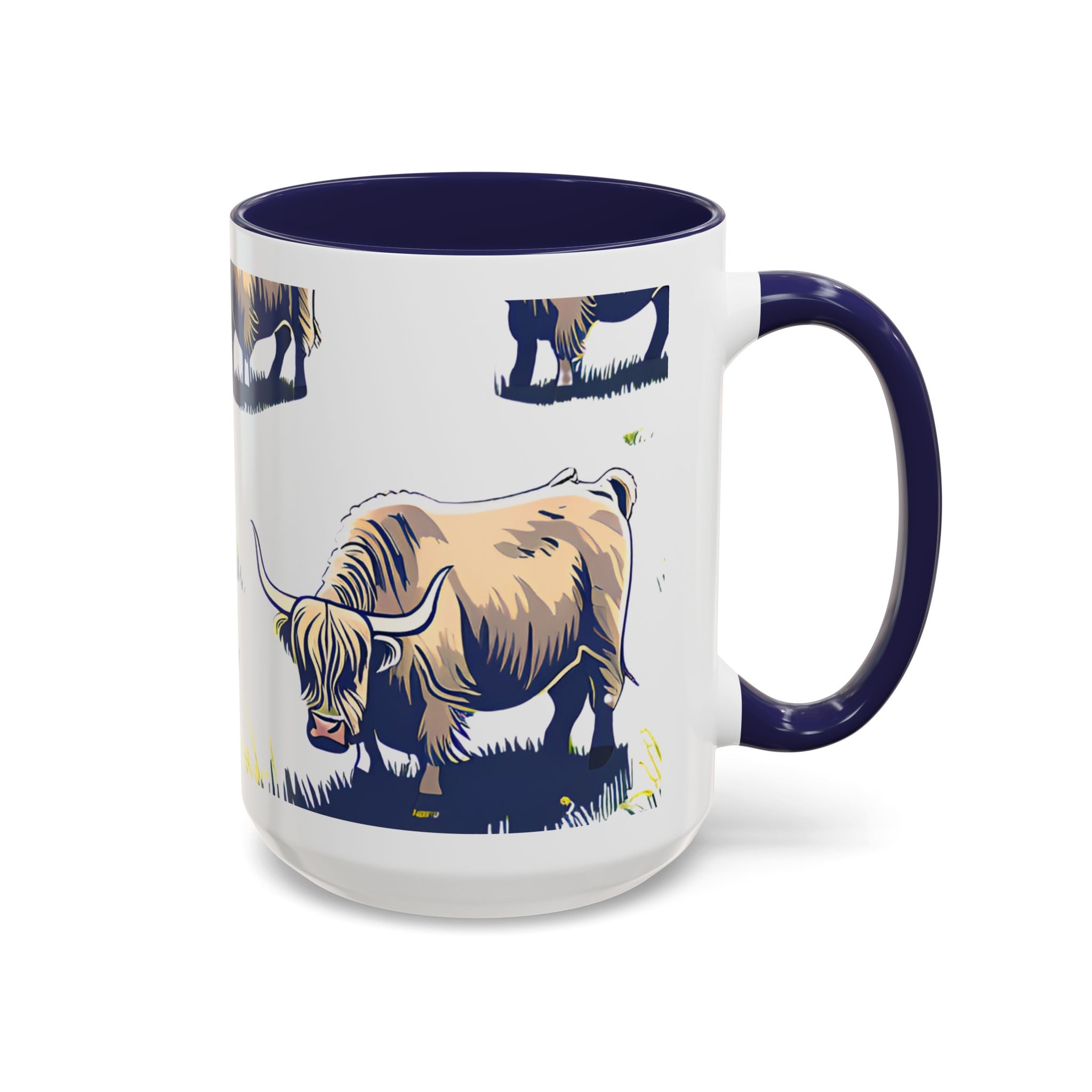 Highland Cow Accent Coffee Mug – Cute Scottish Cattle Pattern, 11/15oz