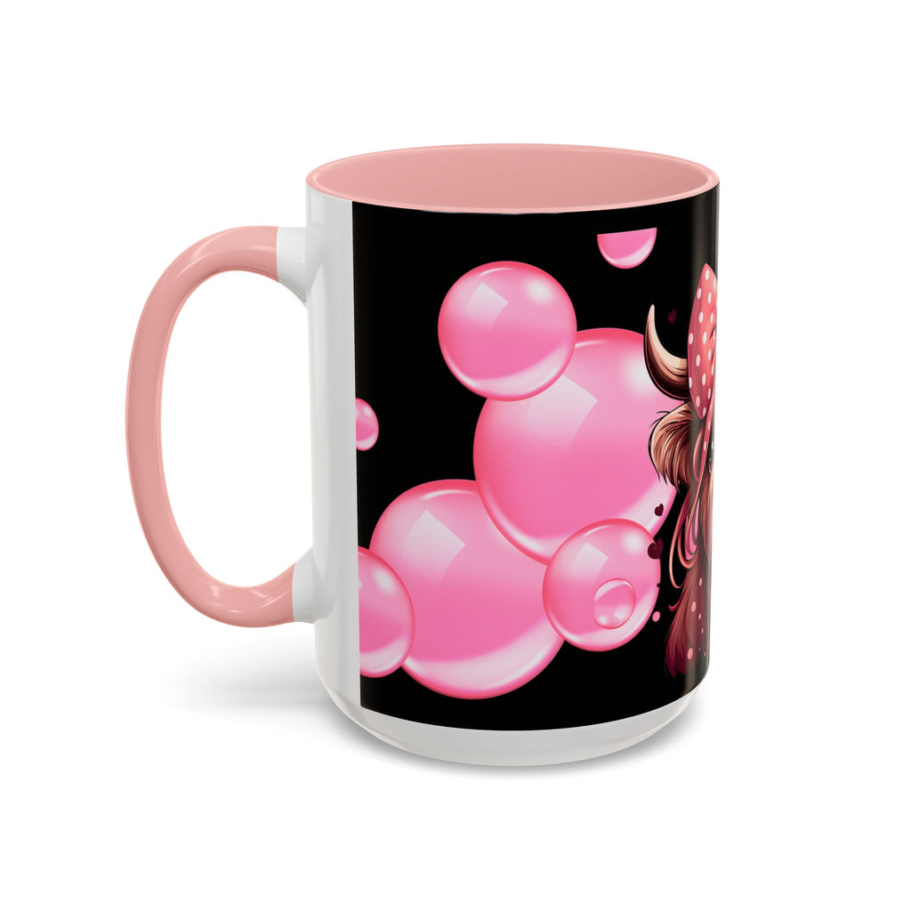 Highland Cow Bubblegum Mug  Cute Pink Bow Accent Coffee Cup (11/15oz)
