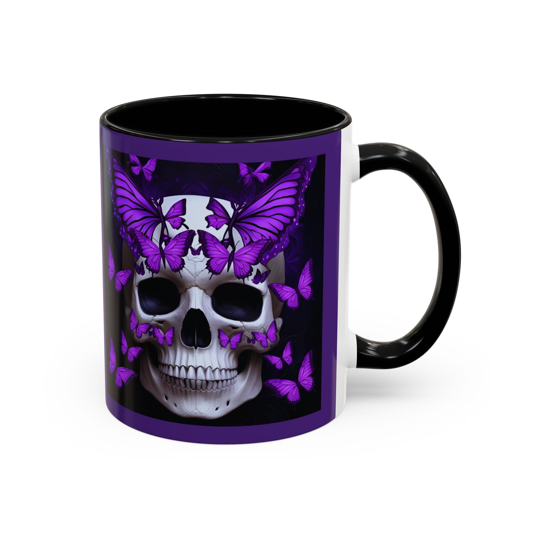 Purple Coffee Cup Gothic Butterfly Skull Accent Mug