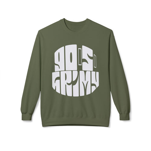 90s Grime Crewneck Sweatshirt — Retro Distorted Logo Pullover