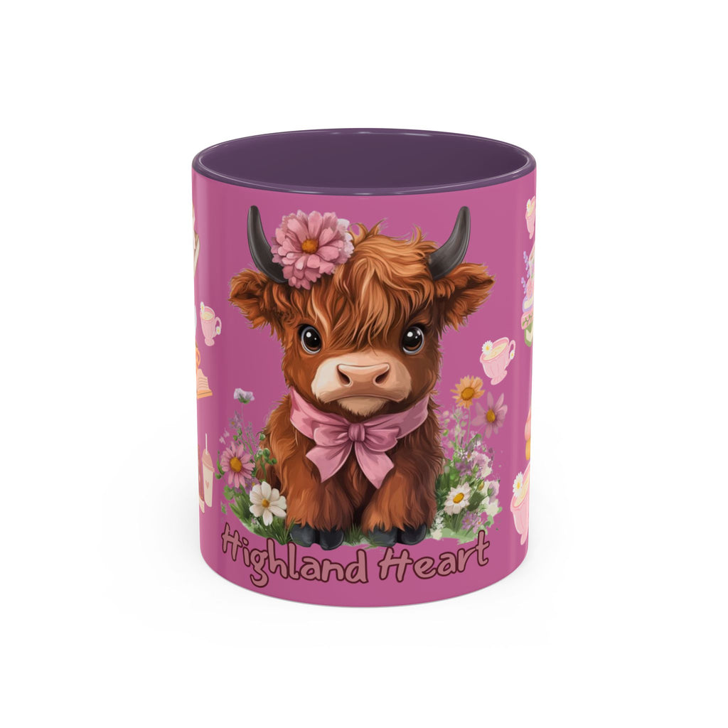 Highland Cow Coffee Mug — Cute Floral Heart Cow Accent Mug (11/15oz)